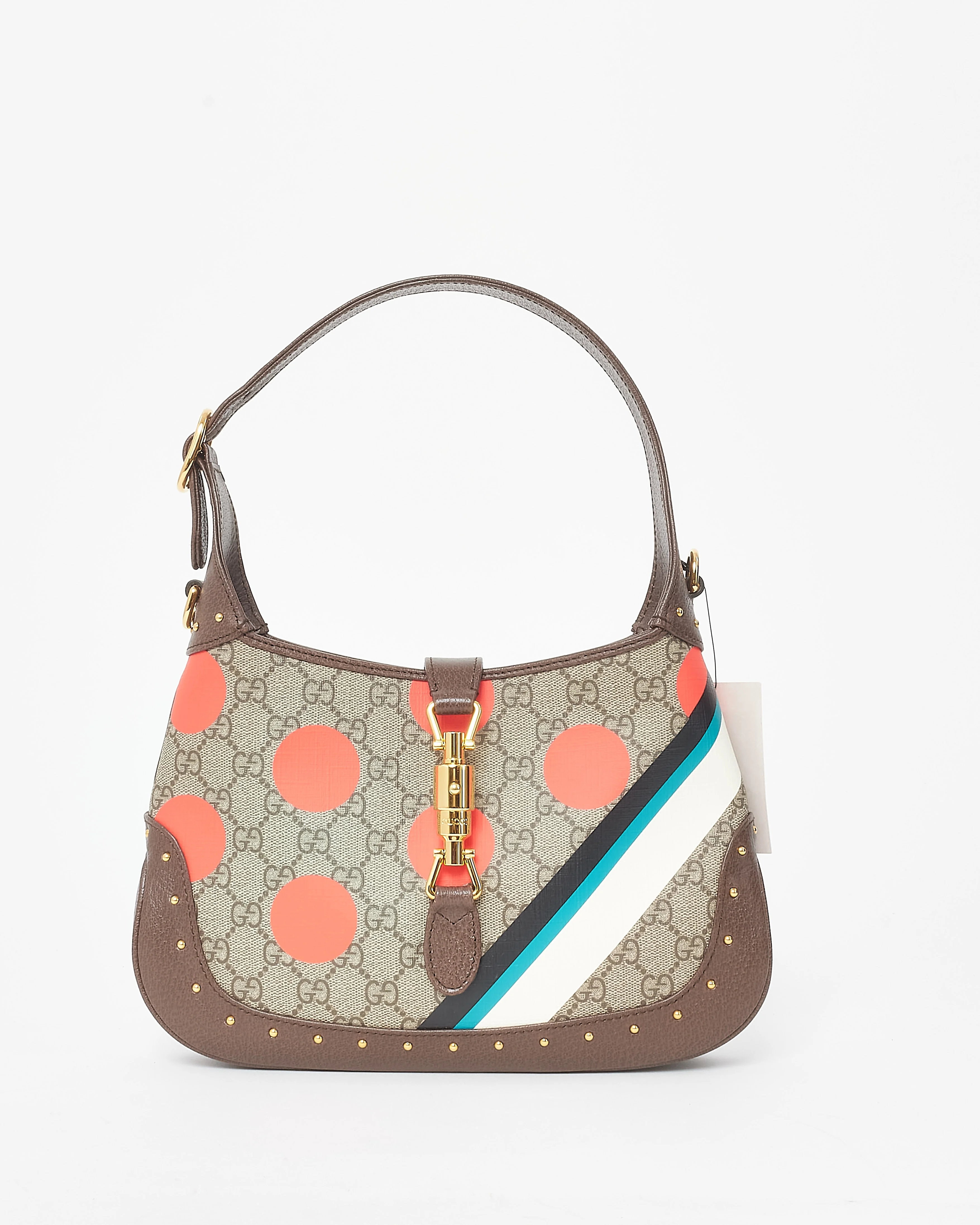 Gucci GG Supreme Monogram Geometric Polka Dot Studded Small Jackie 1961 Hobo Bag w/ Strap