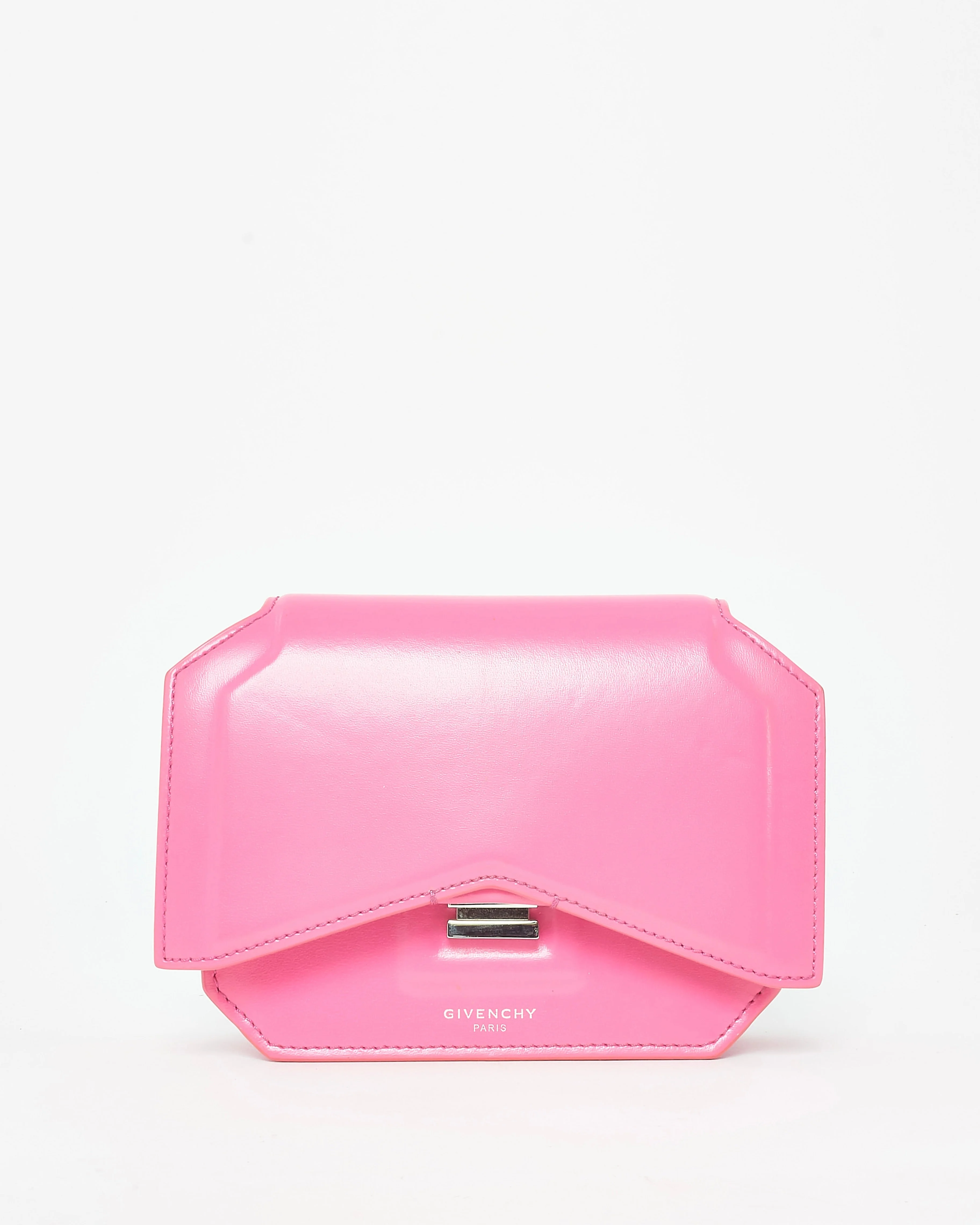 Givenchy Neon Pink Calfskin Leather Bow Cut Chain Wallet WOC Crossbody Bag