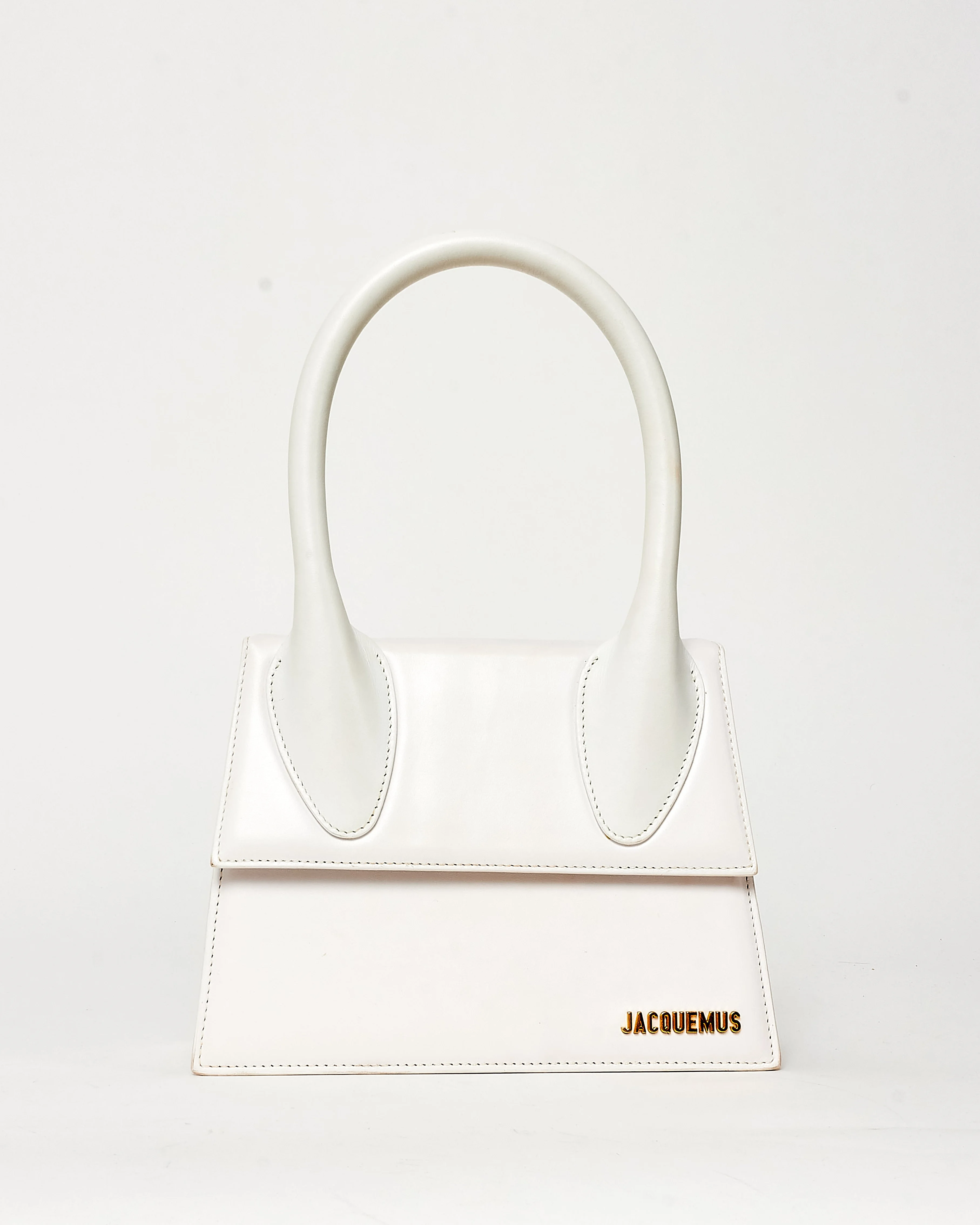 Jacquemus White Leather Le Chiquito Grand Top Handle Bag w/ Strap