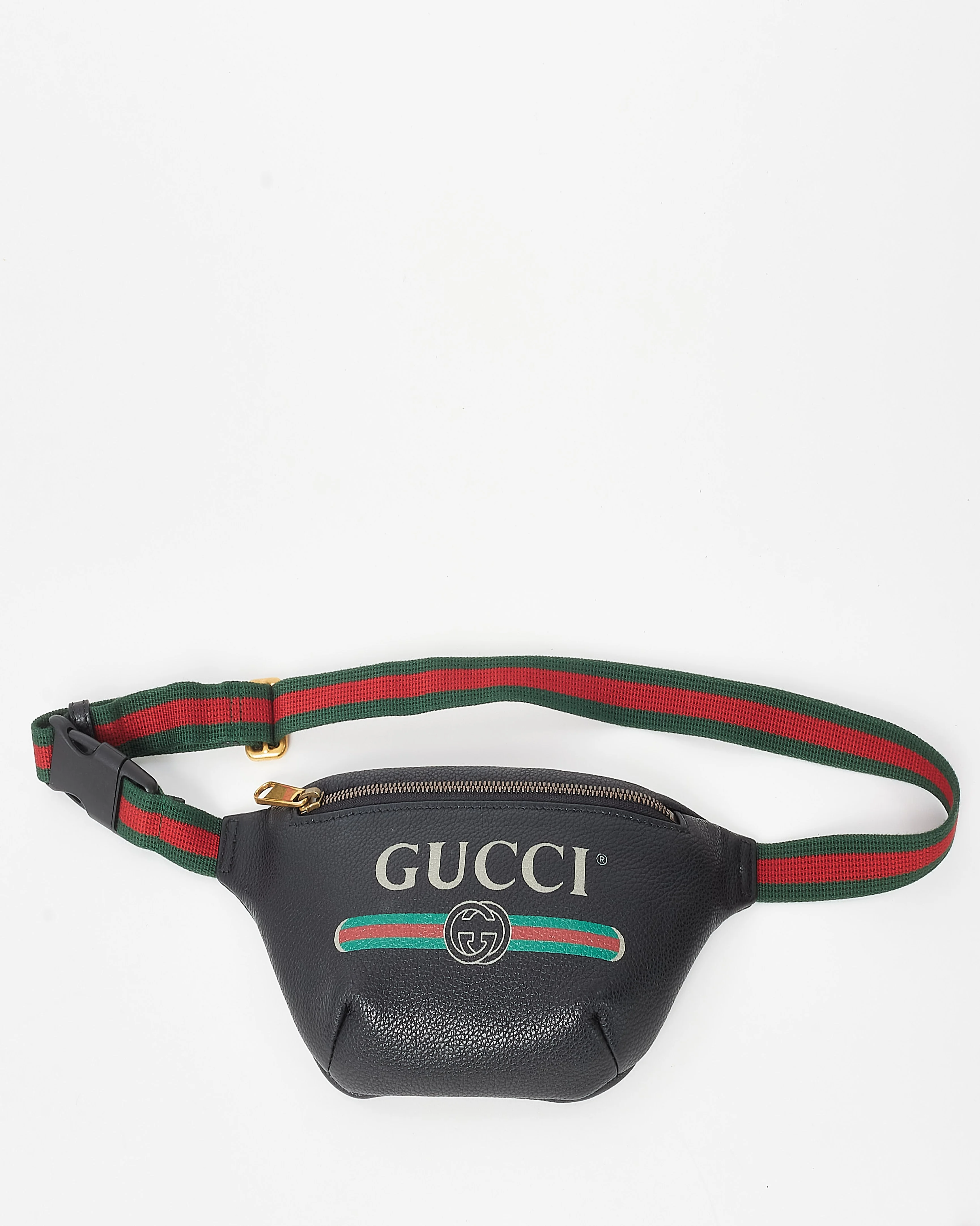 Gucci Black Leather Web Logo Small Belt Bag