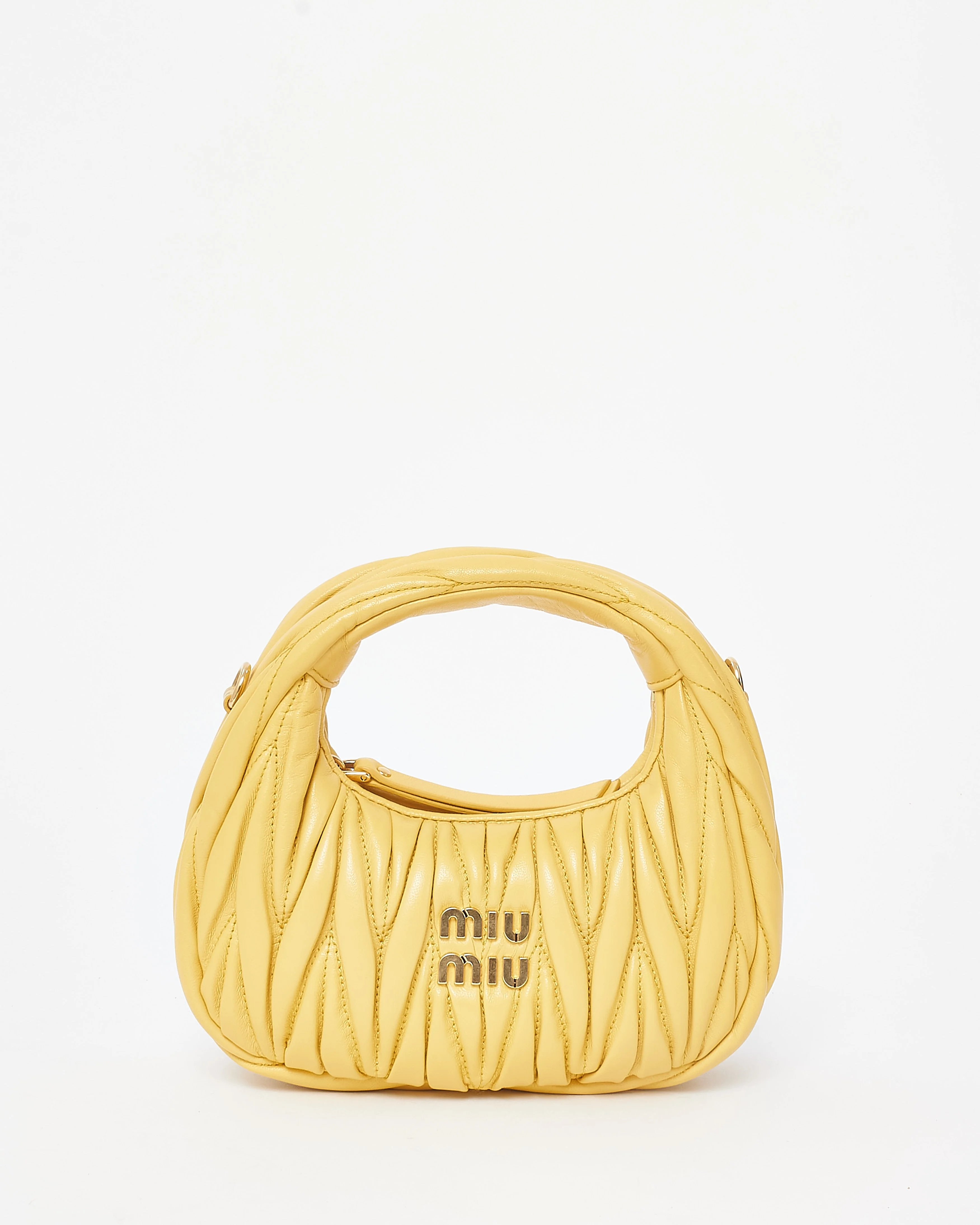 Miu Miu Yellow Matelassé Nappa Leather Wander Hobo Mini Bag