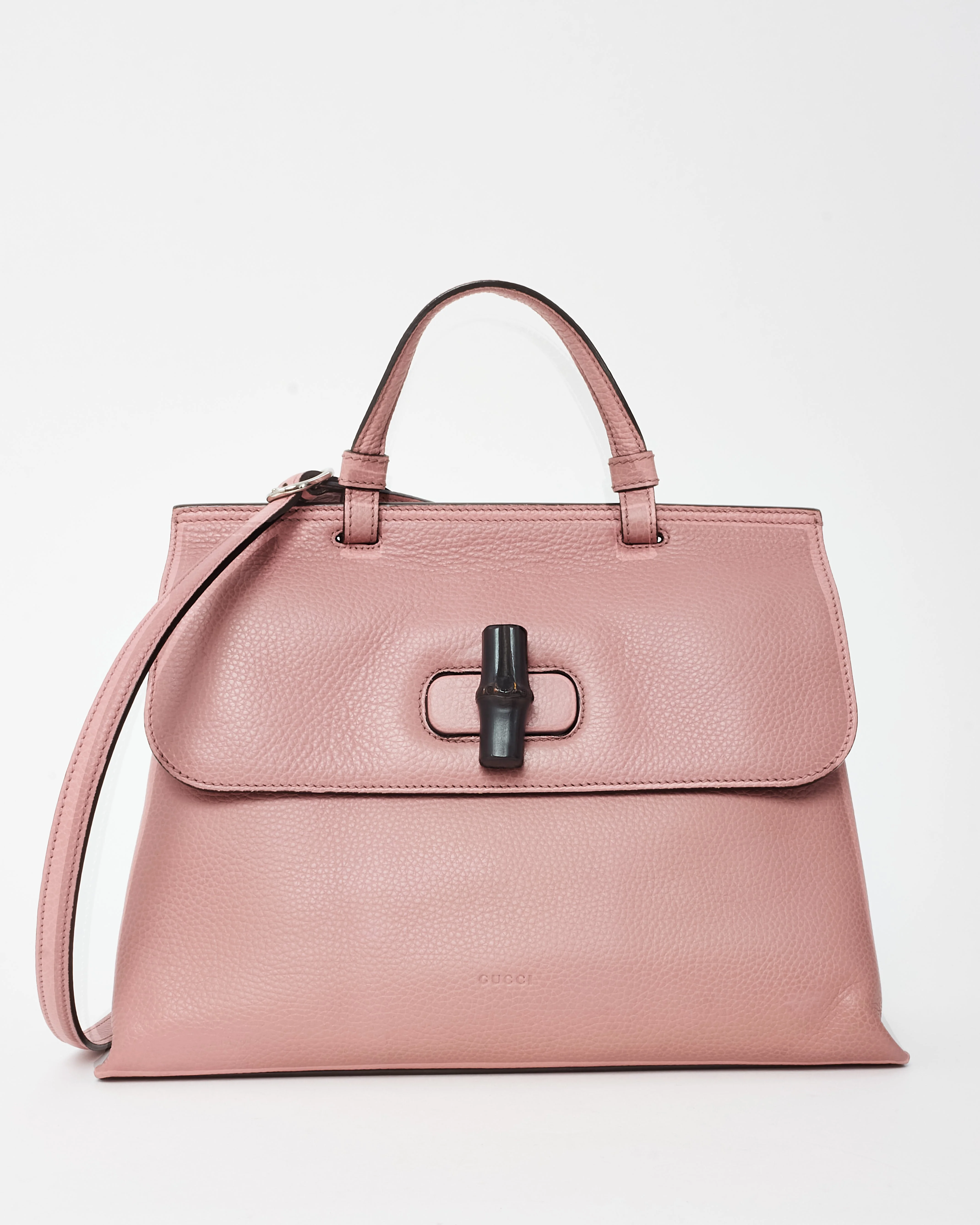 Gucci Pink Pebbled Leather Bamboo Daily 2Way Top Handle Bag