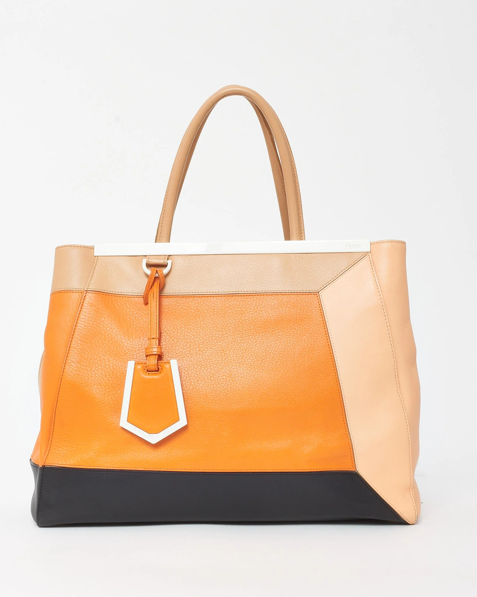 Fendi Orange Color Block Leather Medium 2Jours Bag