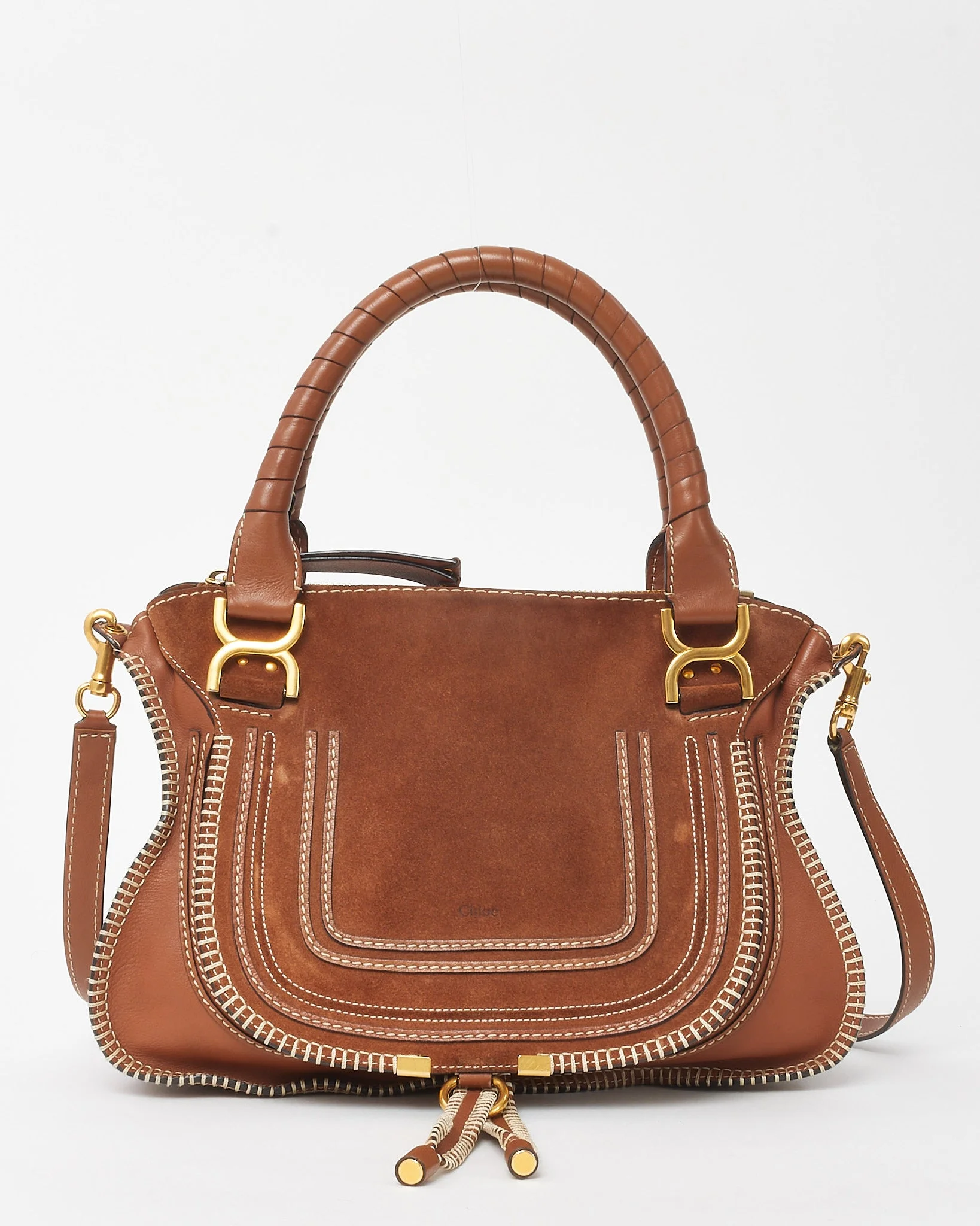 Chloé Brown Suede & Leather Stitched Medium Marcie Satchel 2Way Bag