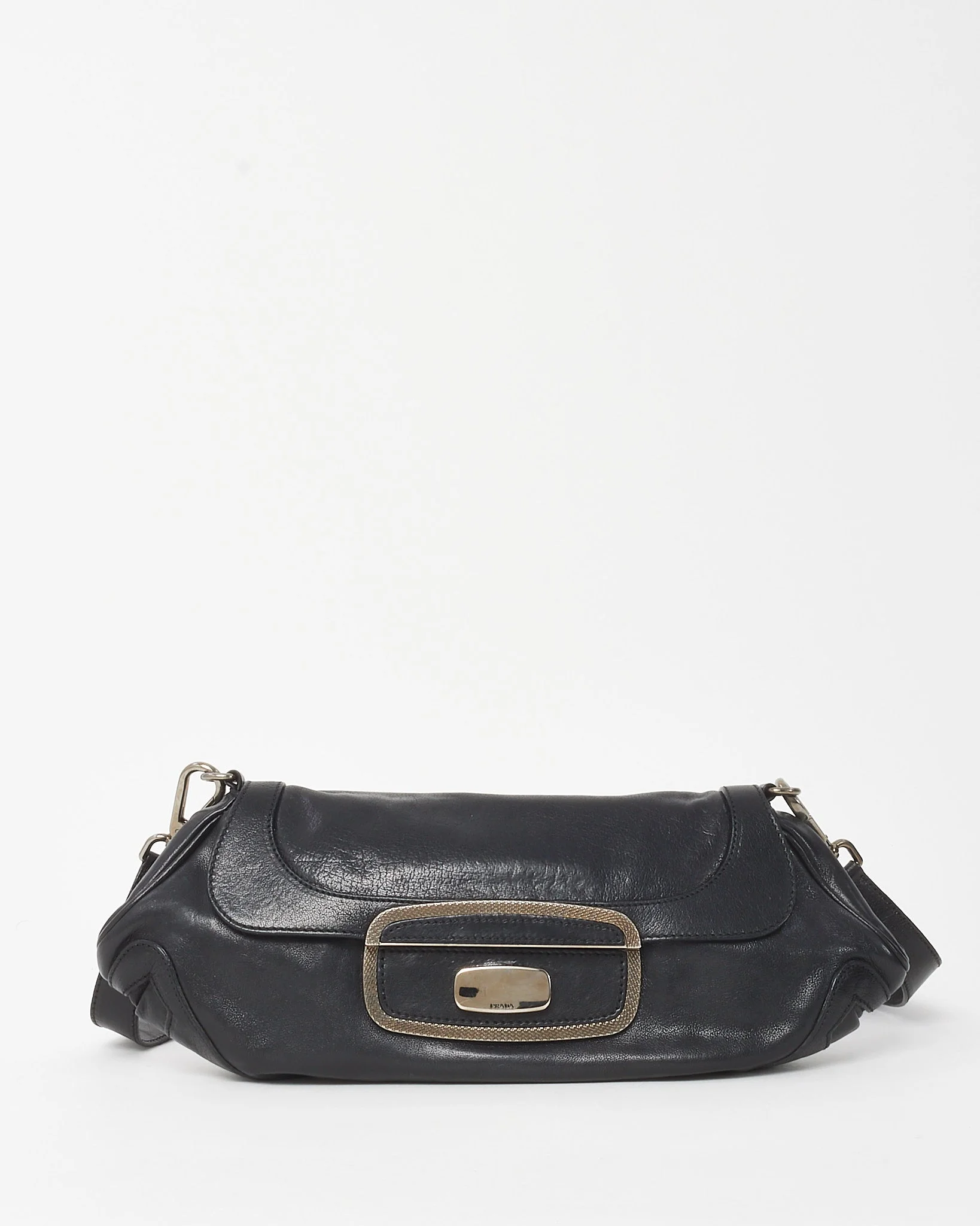 Prada Vintage Black Buffalo Leather Skipper Crossbody Bag BT0461