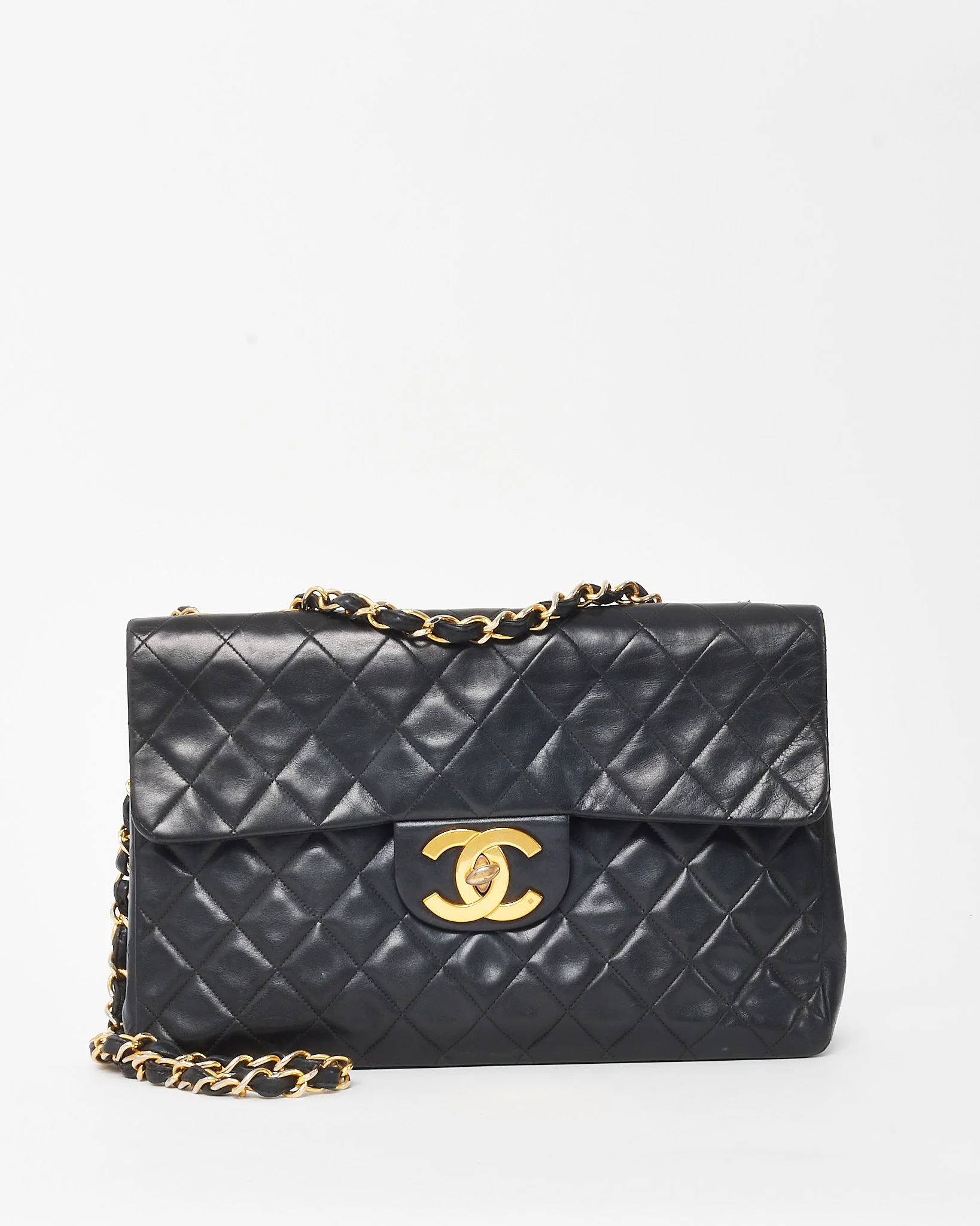Chanel Vintage Black Lambskin 24K Gold XL Jumbo Maxi Flap Bag GHW