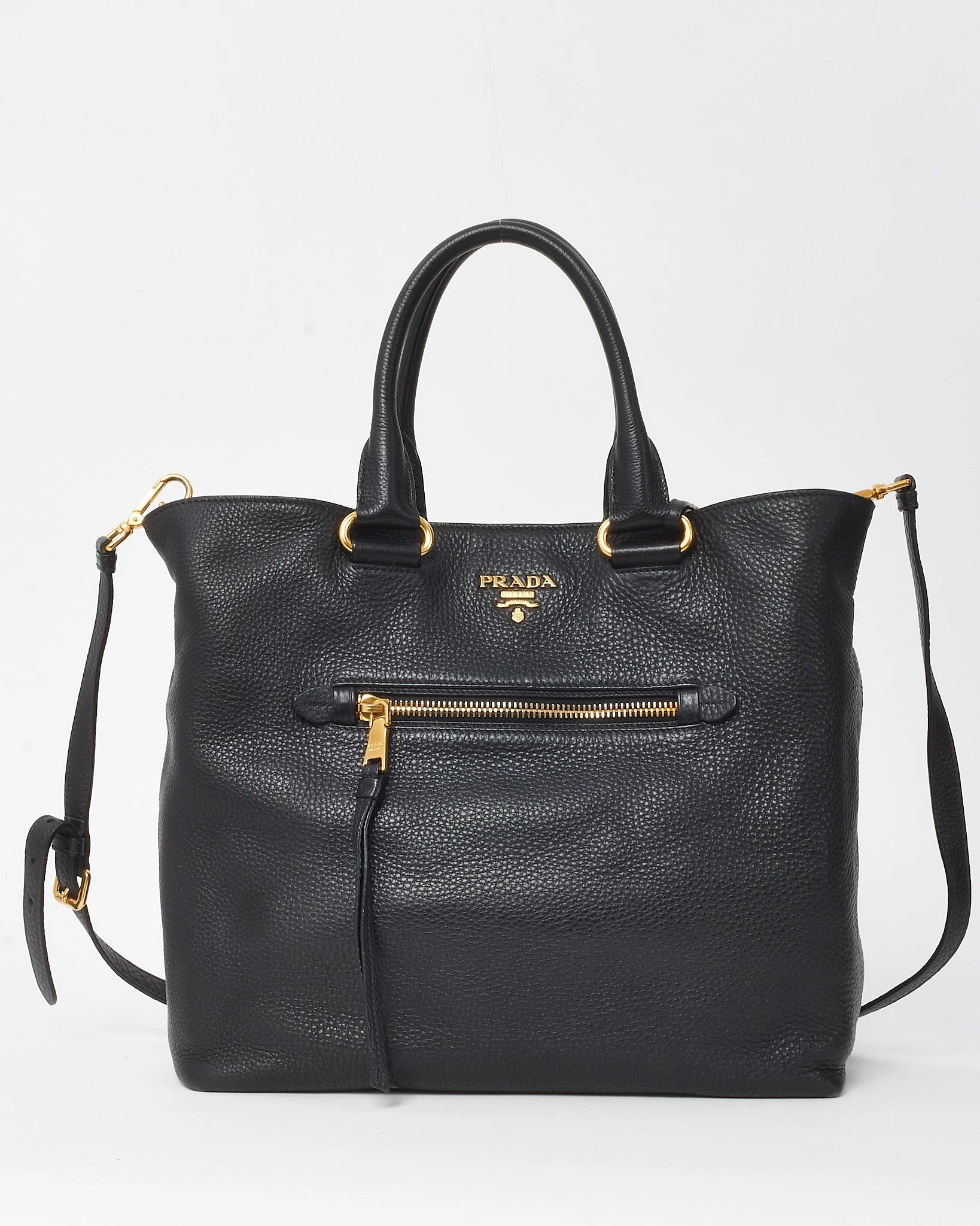 Prada Black Vitello Daino Leather 2Way Tote Bag with Strap