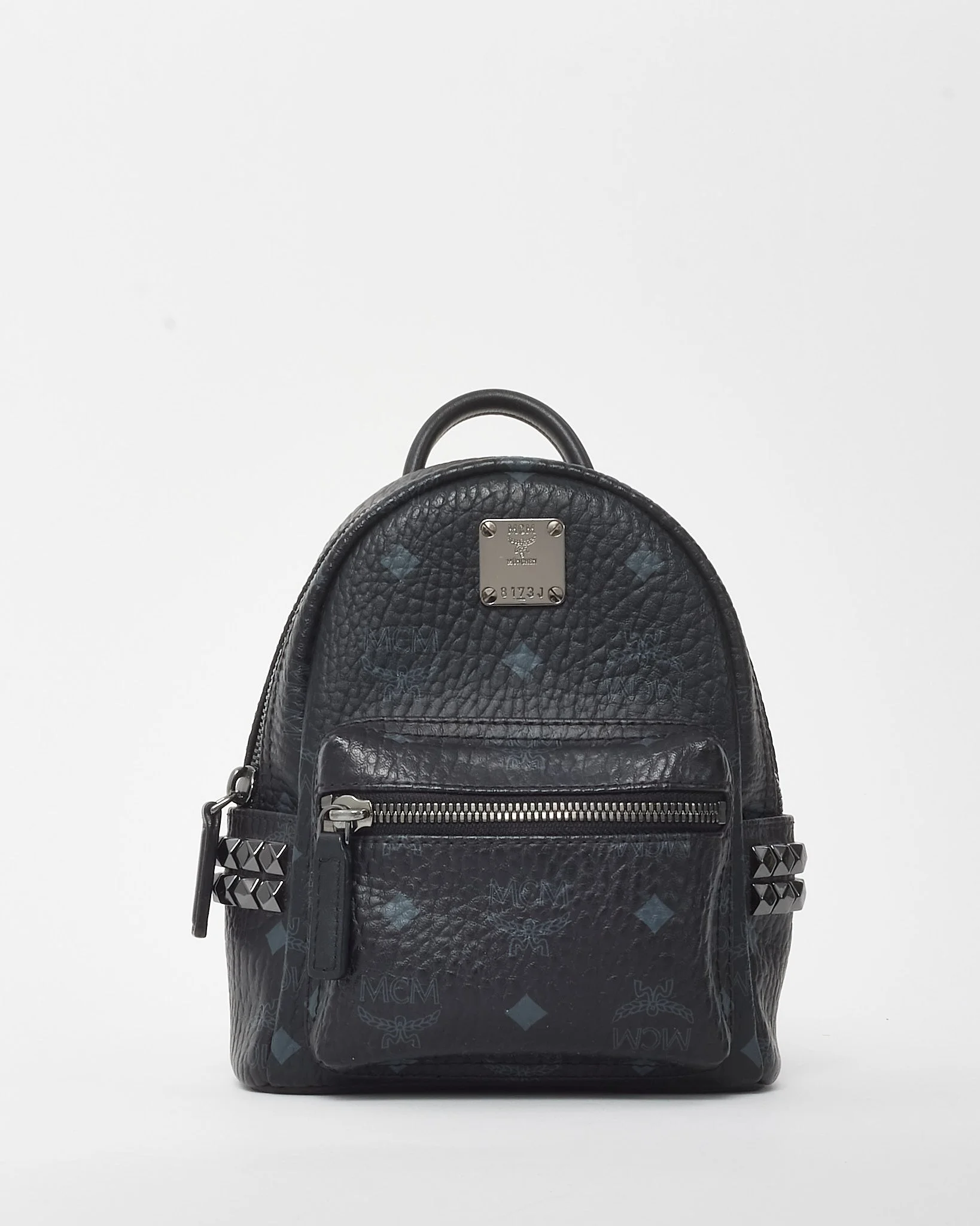 MCM Black Monogram Visetos X-Mini Spark Studded Backpack