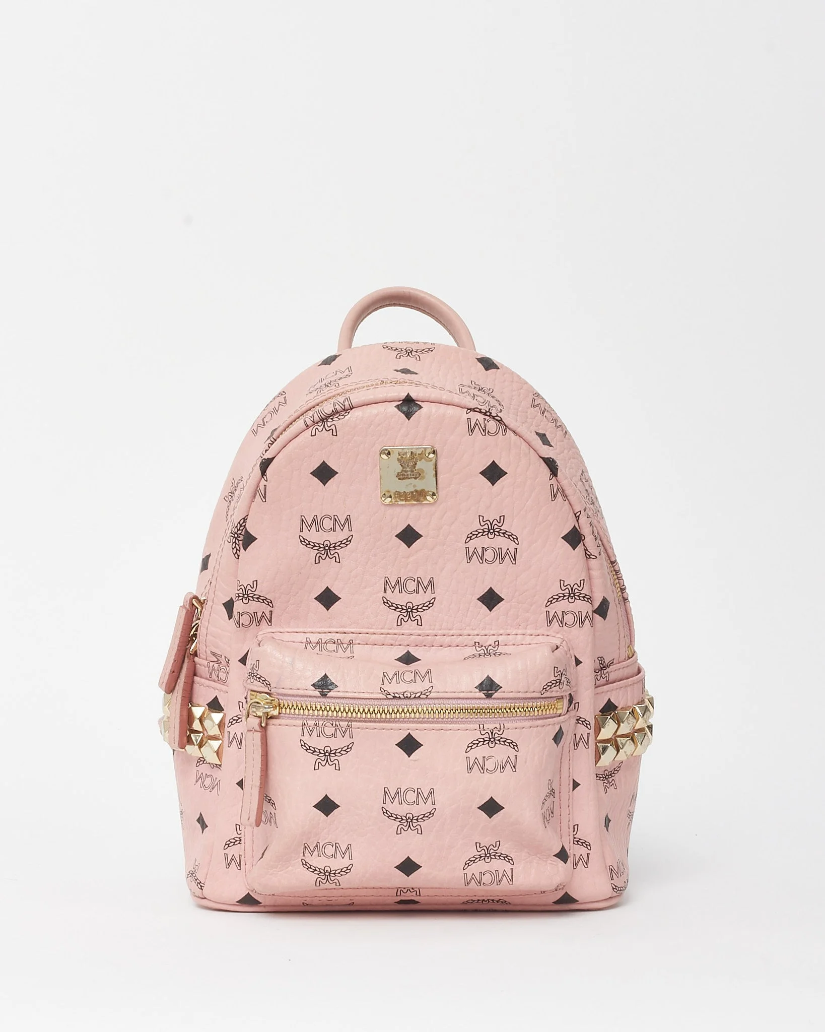 MCM Pink Monogram Visetos Mini Spark Studded Backpack