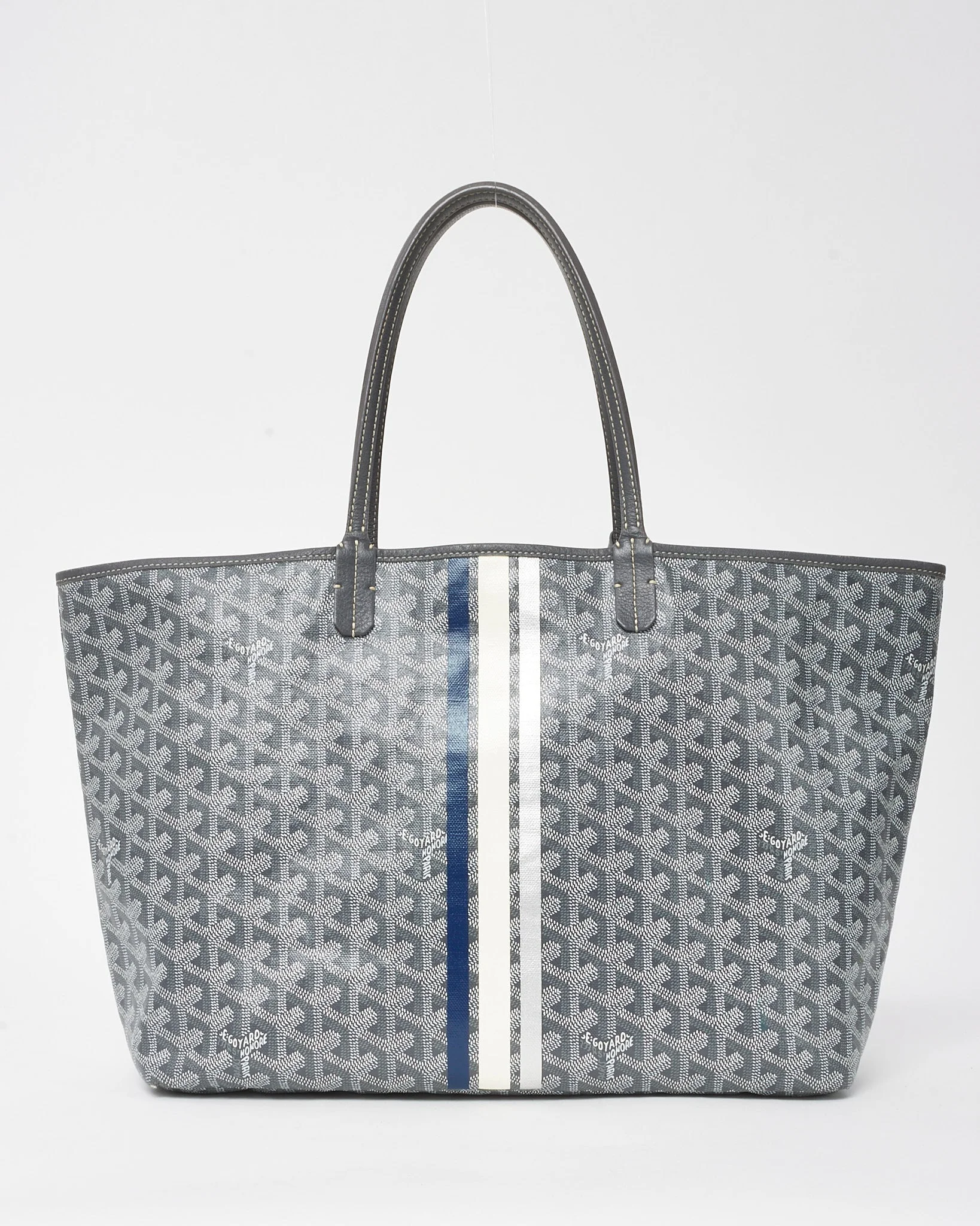 Goyard Grey Goyardine Canvas Grey Hand Painted Stripes Saint Louis PM Tote