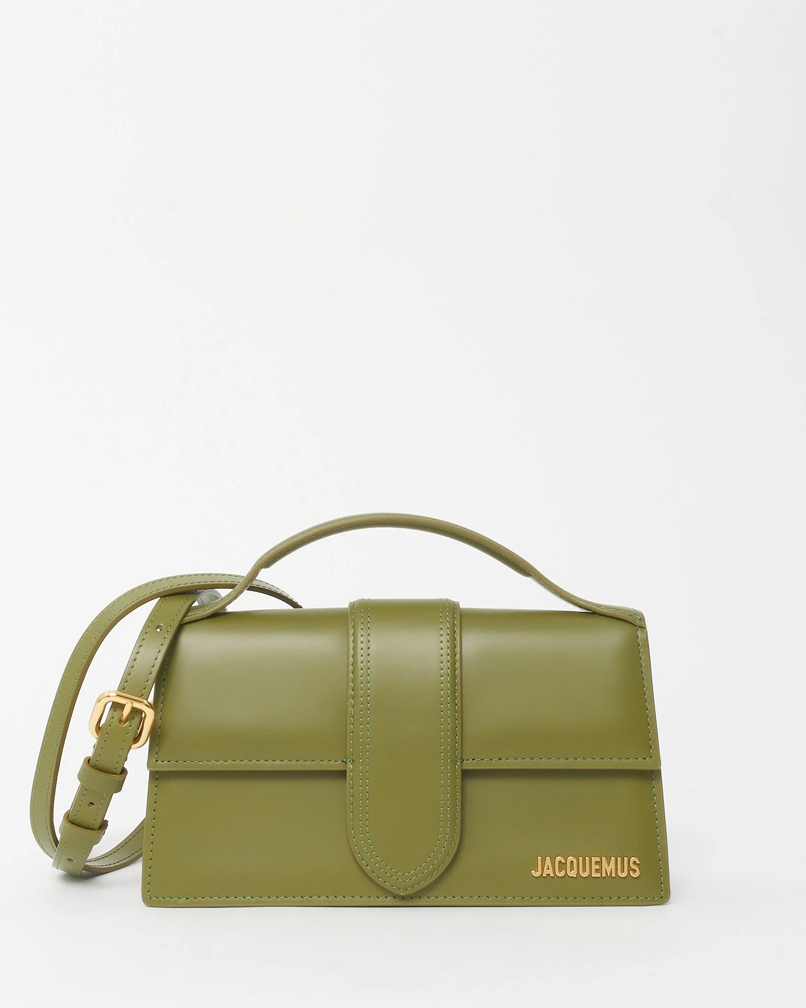 Jacquemus Green Leather Le Grand Bambino Bag with Strap