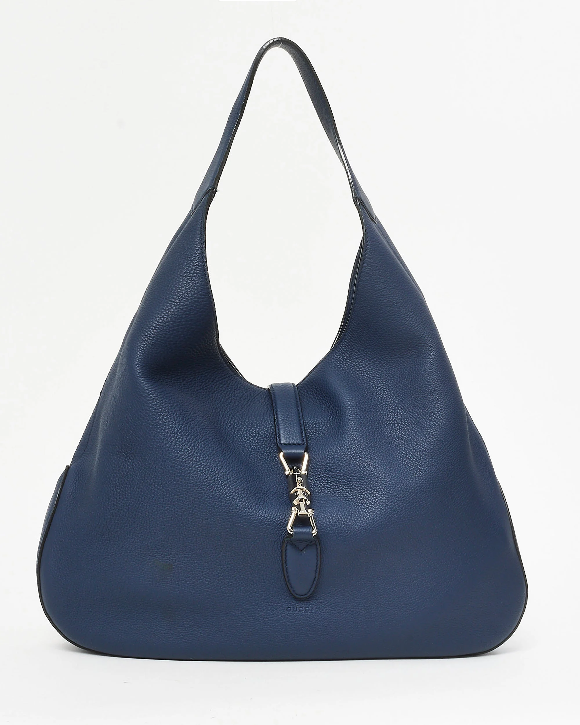 Gucci Navy Blue Pebbled Leather Soft Jackie Large Hobo Shoulder Bag