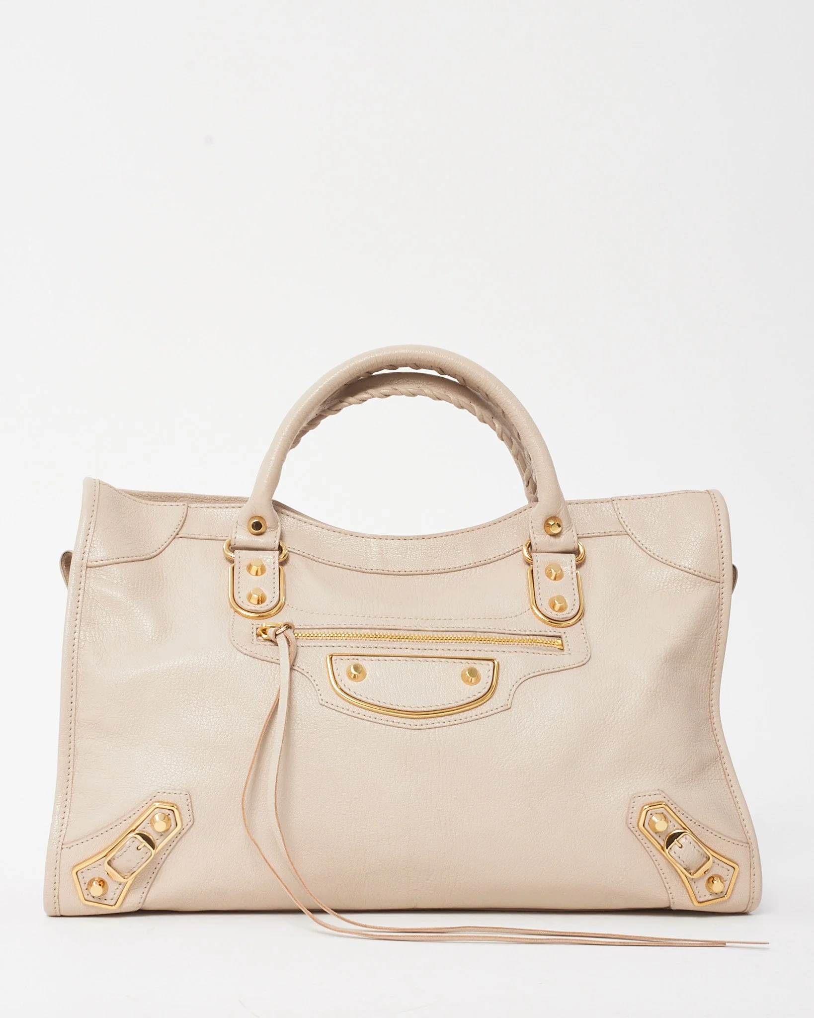 Balenciaga Blush Pink Beige Praline Leather Gold Metallic Edge Moto City Bag