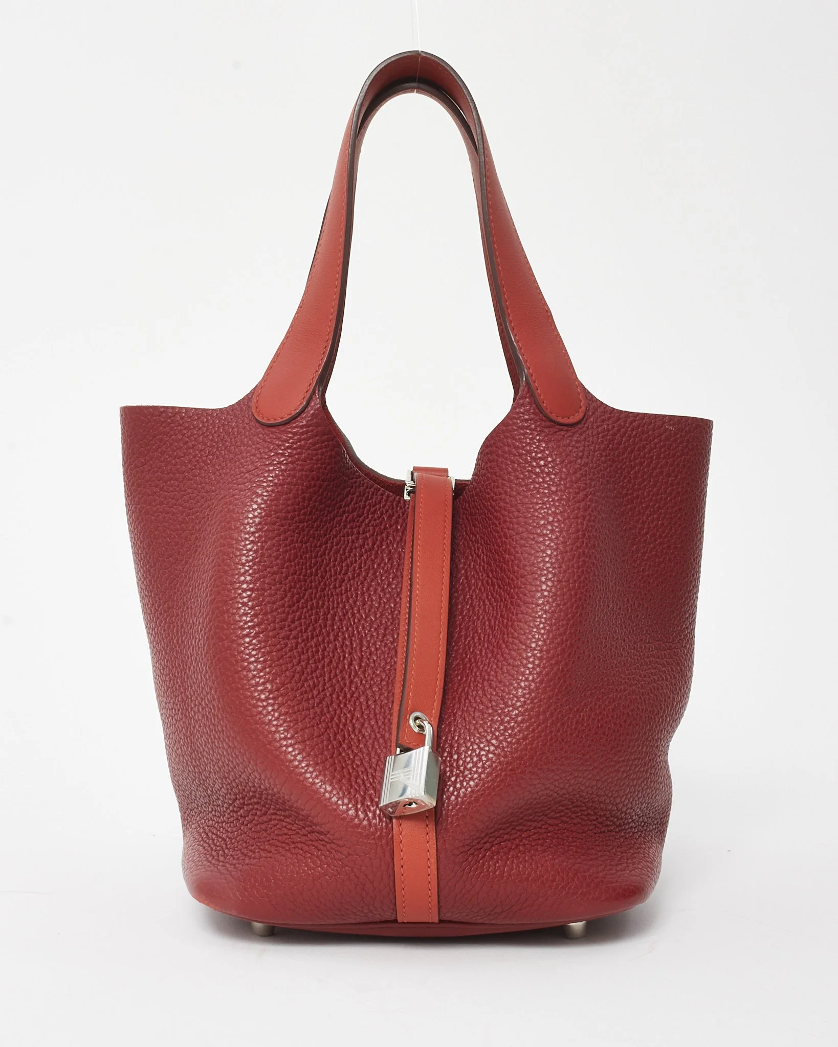 Hermès Bi-Color Red Rouge H & Red Brique Clemence Leather Picotin 22 PHW