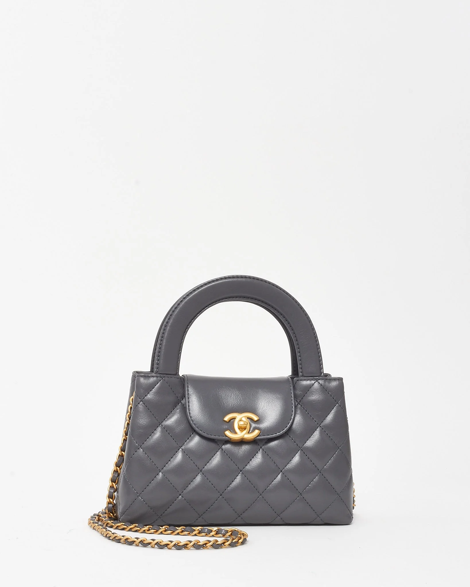 Chanel Grey Lambskin Leather Nano Kelly Shopping Bag