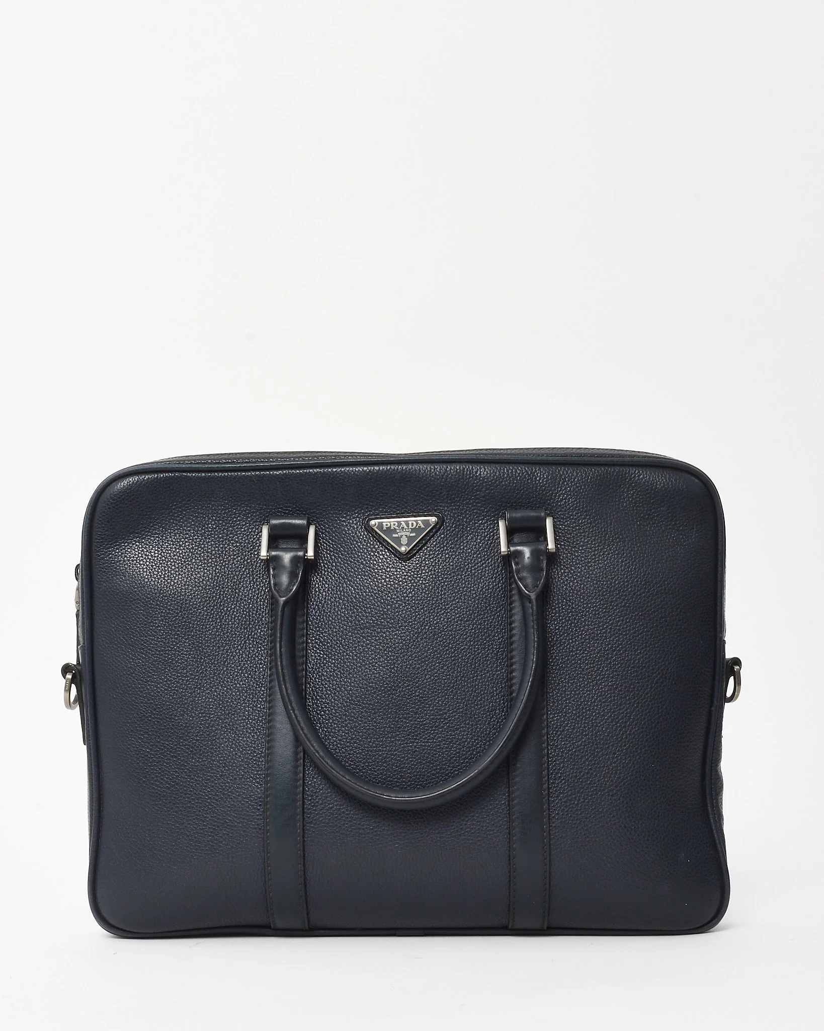 Prada Navy Toro Leather Logo 2Way Convertible Briefcase