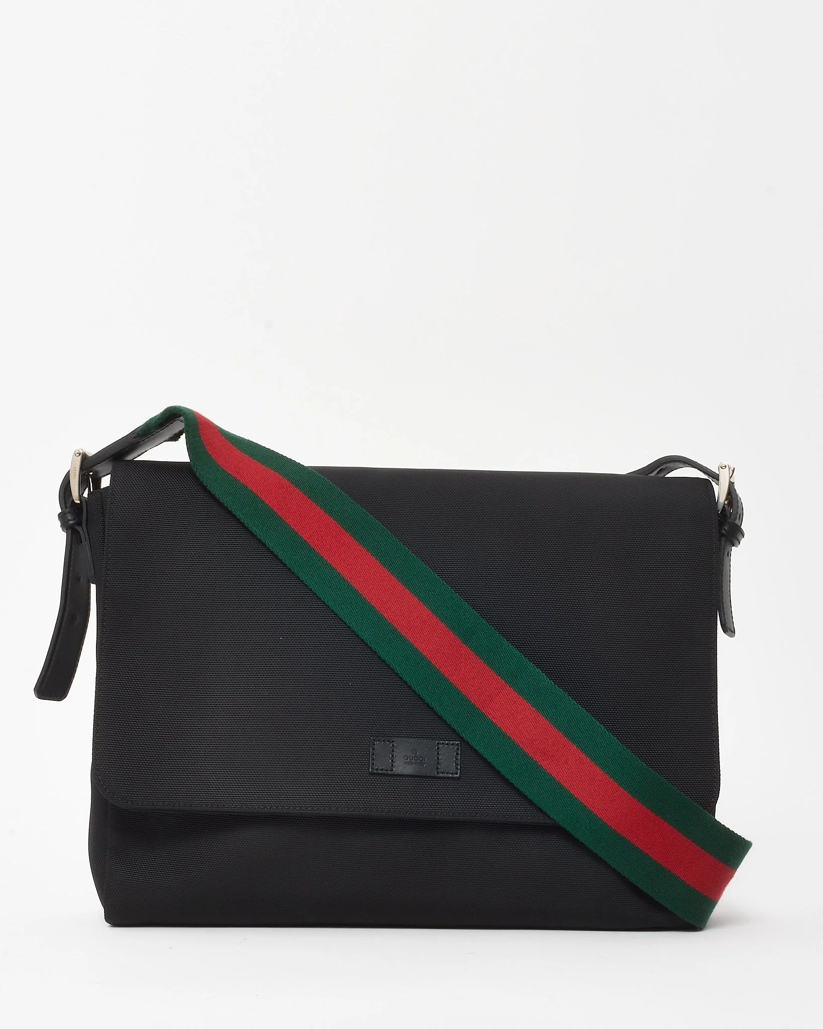 Gucci Black Techno Canvas Web Large Flap Messenger Bag