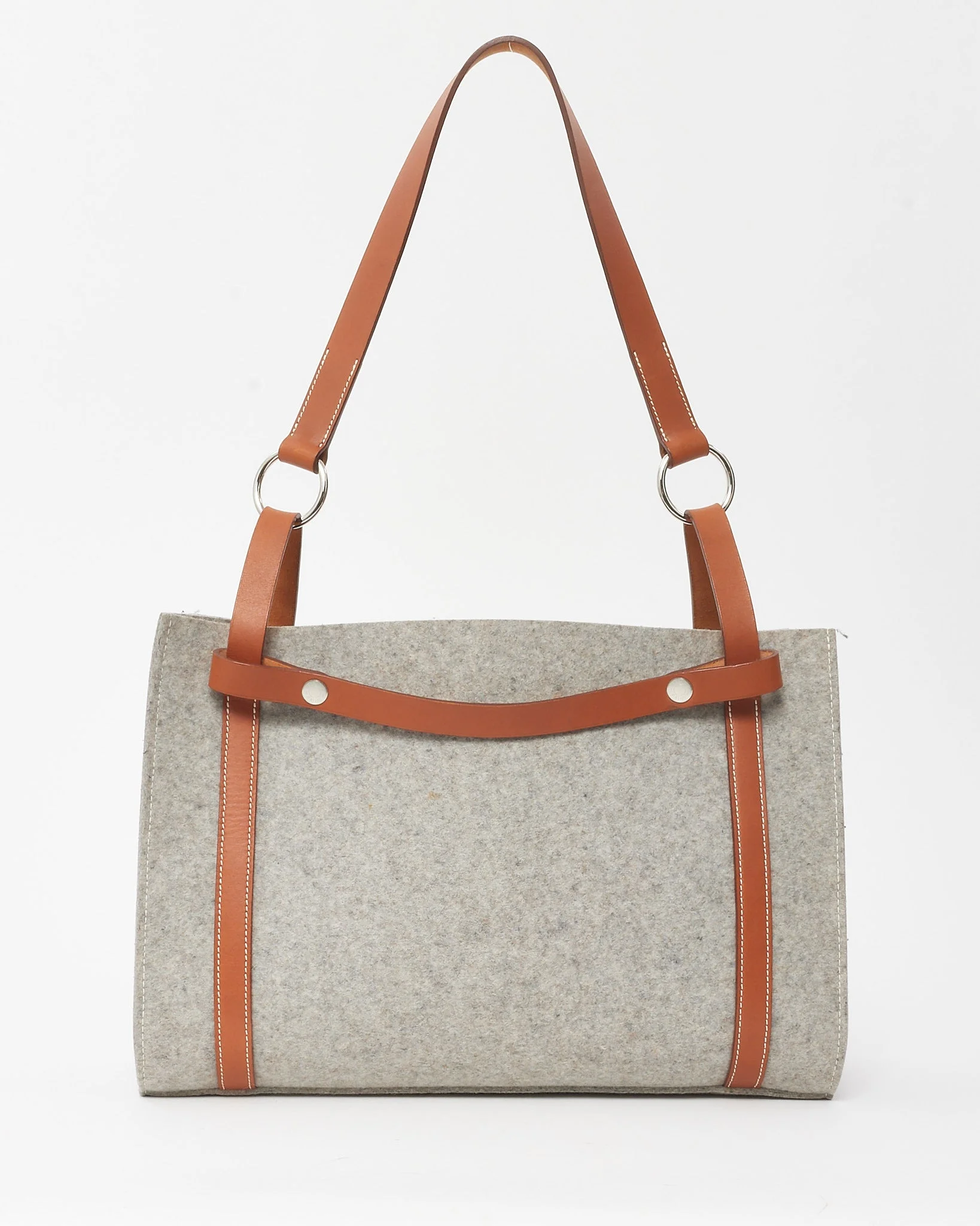 Hermès Grey Felt and Natural Vache Hunter Leather Cabalicol Tote