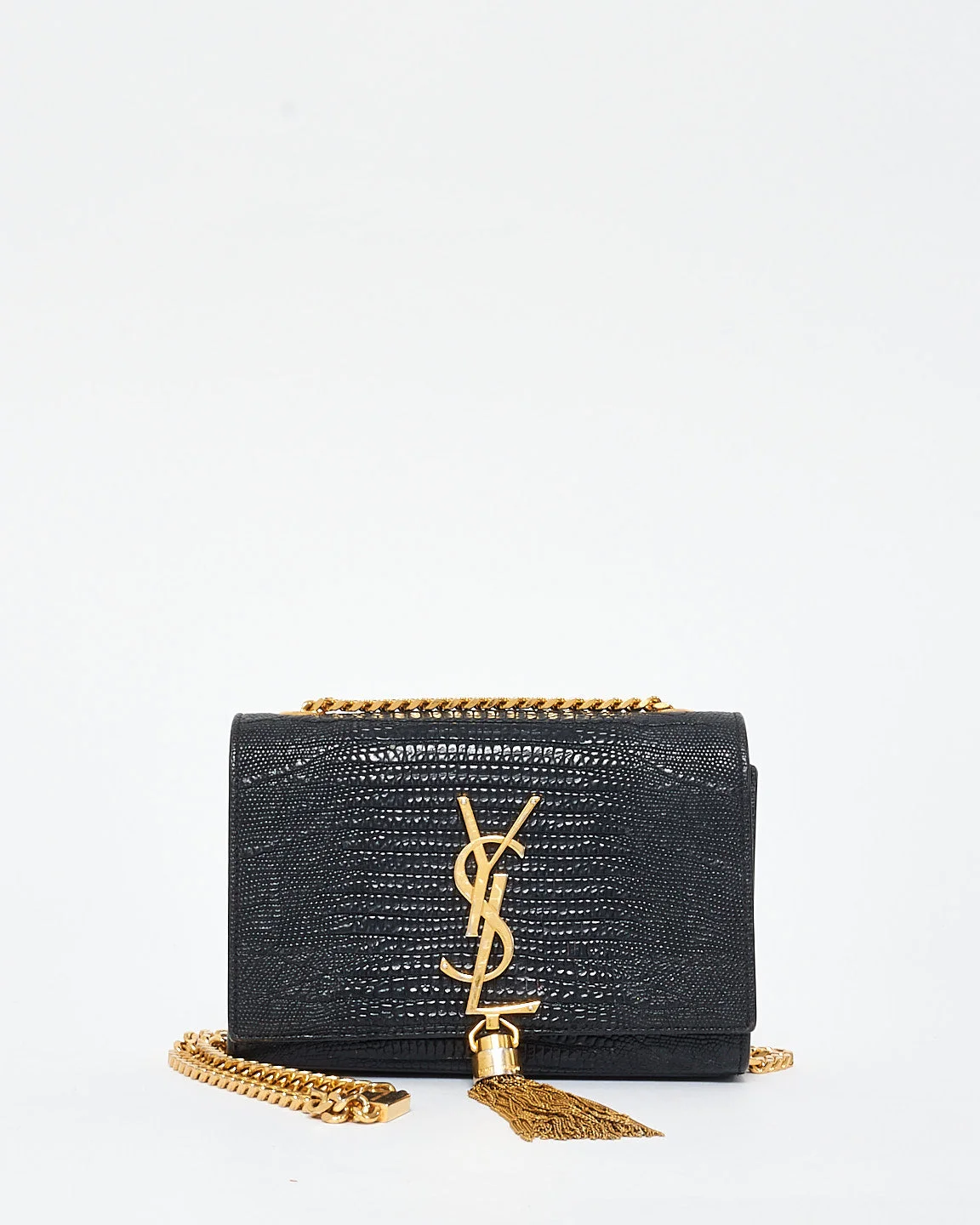 Saint Laurent Black Croc Embossed Leather Kate Tassle Crossbody Bag