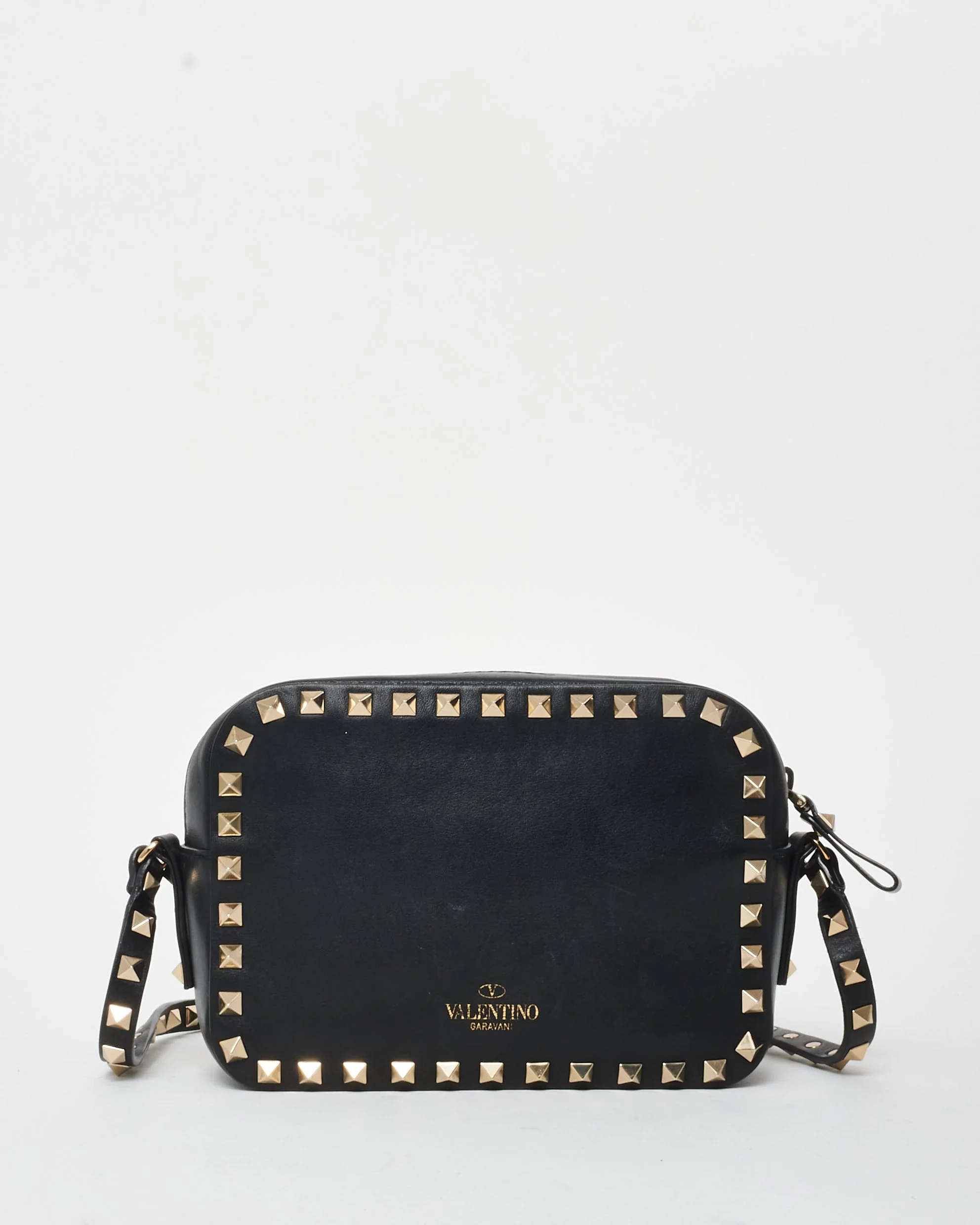 Valentino Black Leather Rockstud Camera Bag