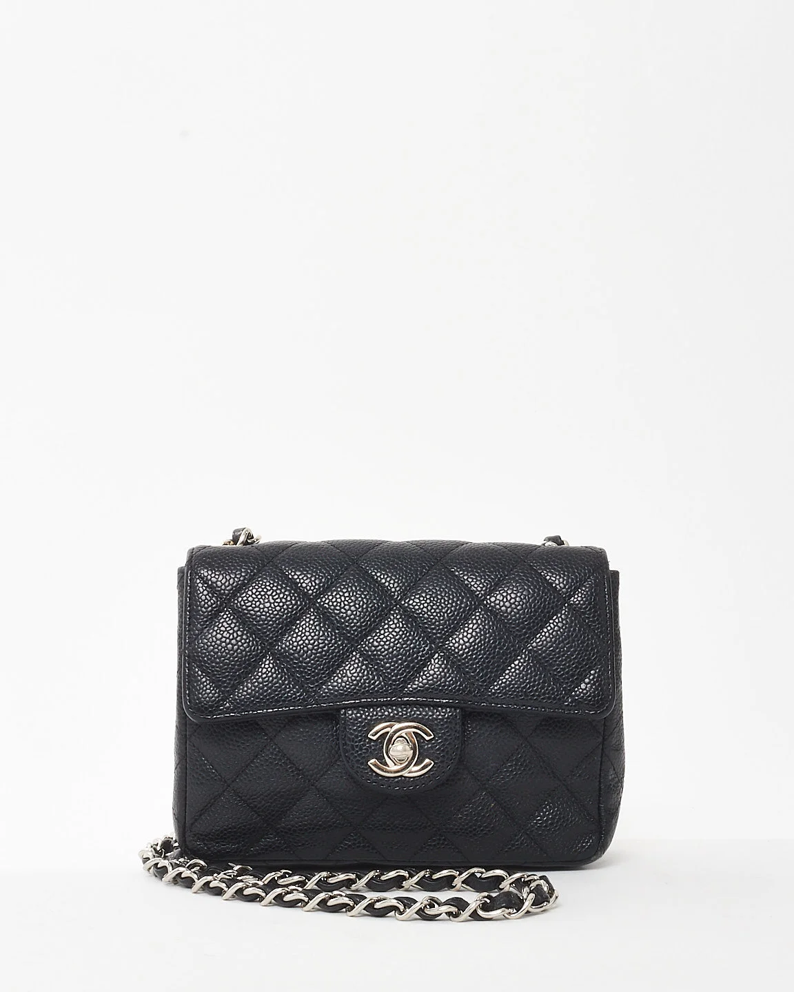 Chanel Black Caviar Leather Mini Square Flap SHW