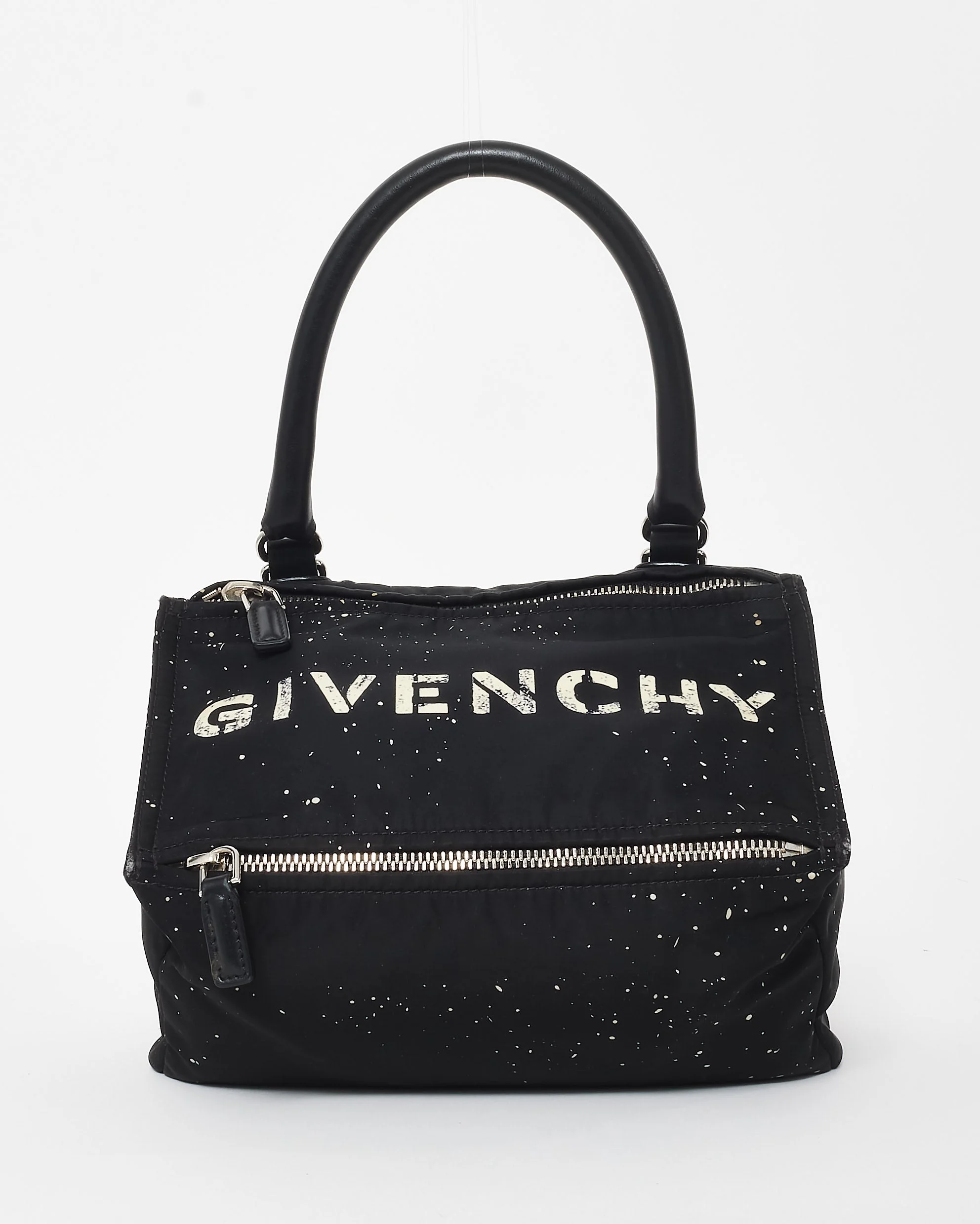 Givenchy Black & White Splatter Logo Nylon Pandora Bag