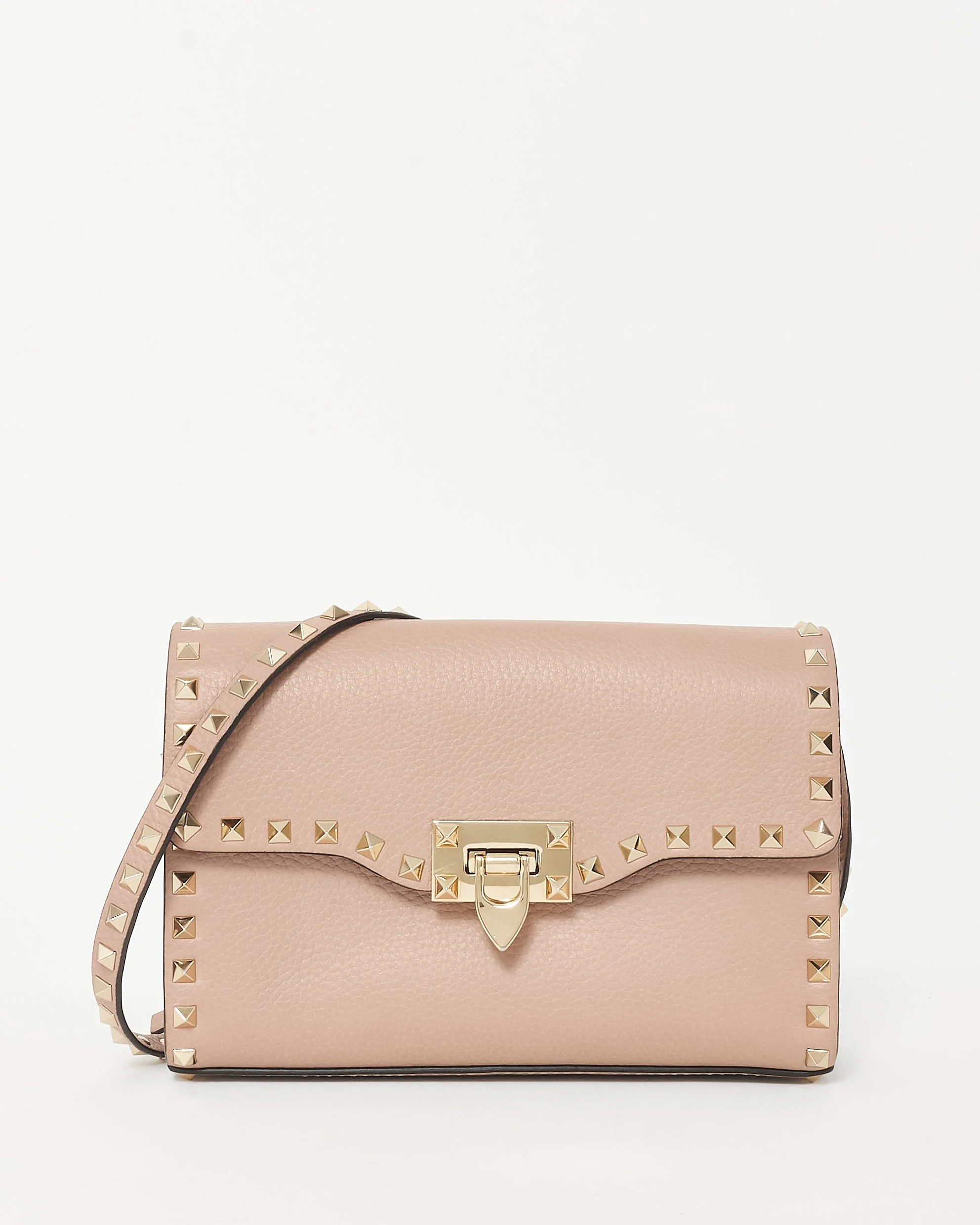 Valentino Blush Leather Flap Lock Rockstud Crossbody Bag