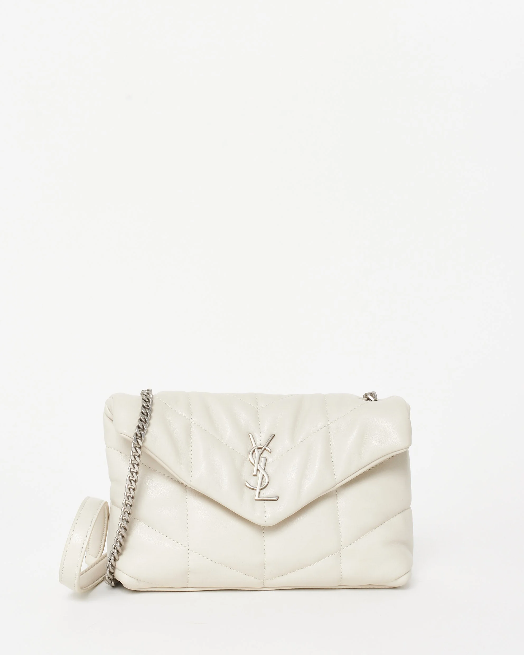 Saint Laurent Ivory White Leather Toy Puffer Crossbody Bag