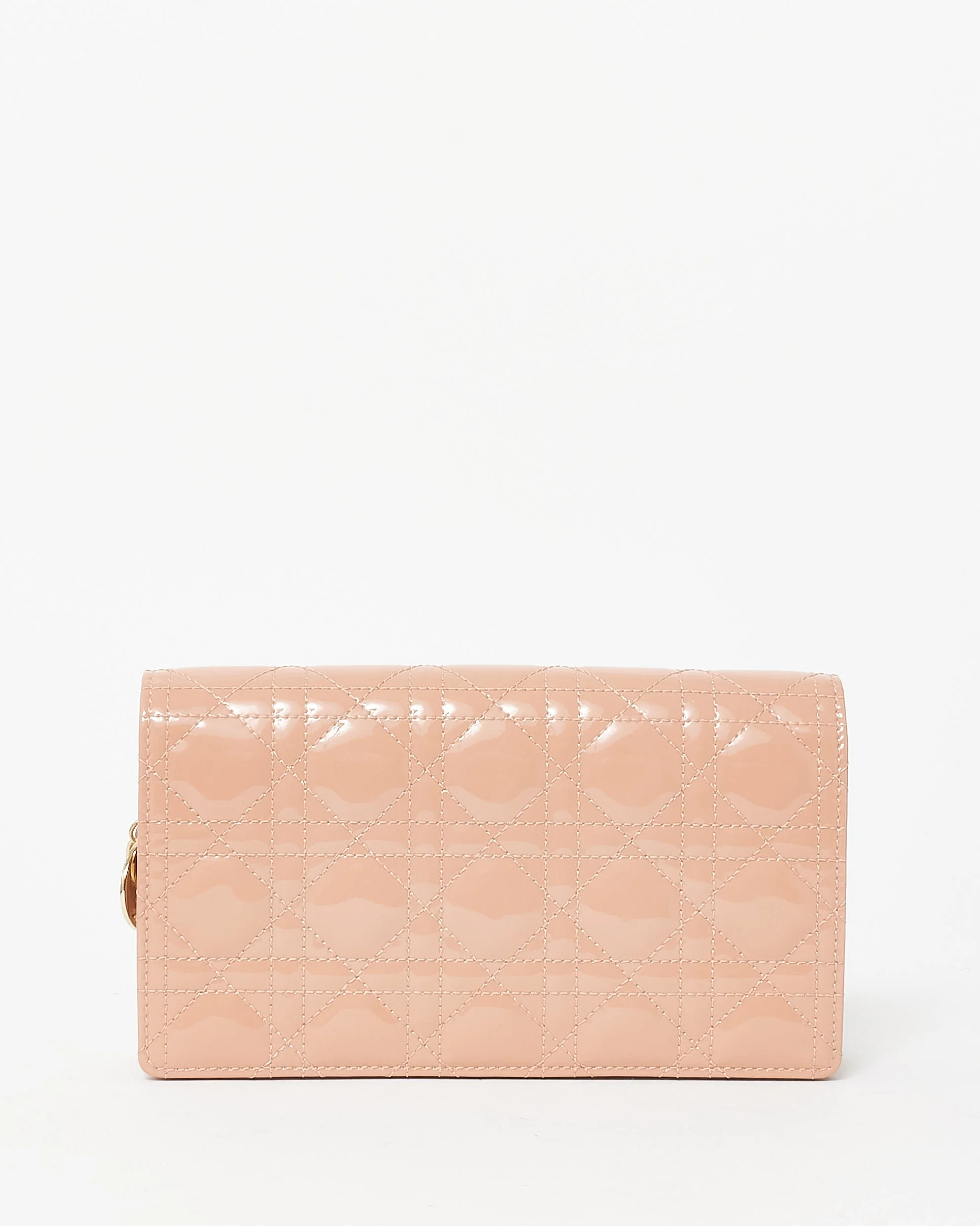 Dior Beige Patent Leather Lady Dior Pouch W/ Chain Crossbody Bag