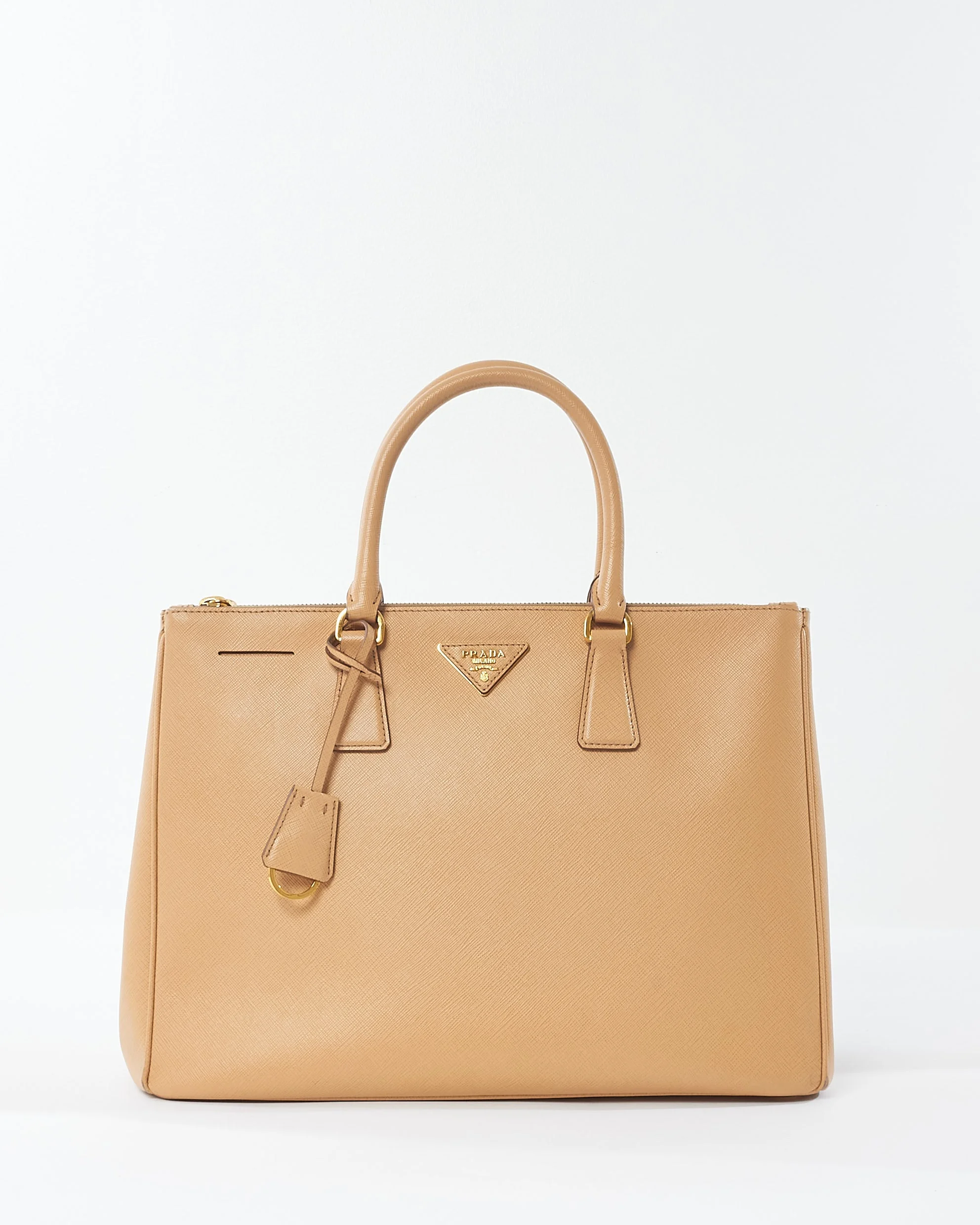 Prada Beige Saffiano Leather Double Zip Galleria Tote Bag