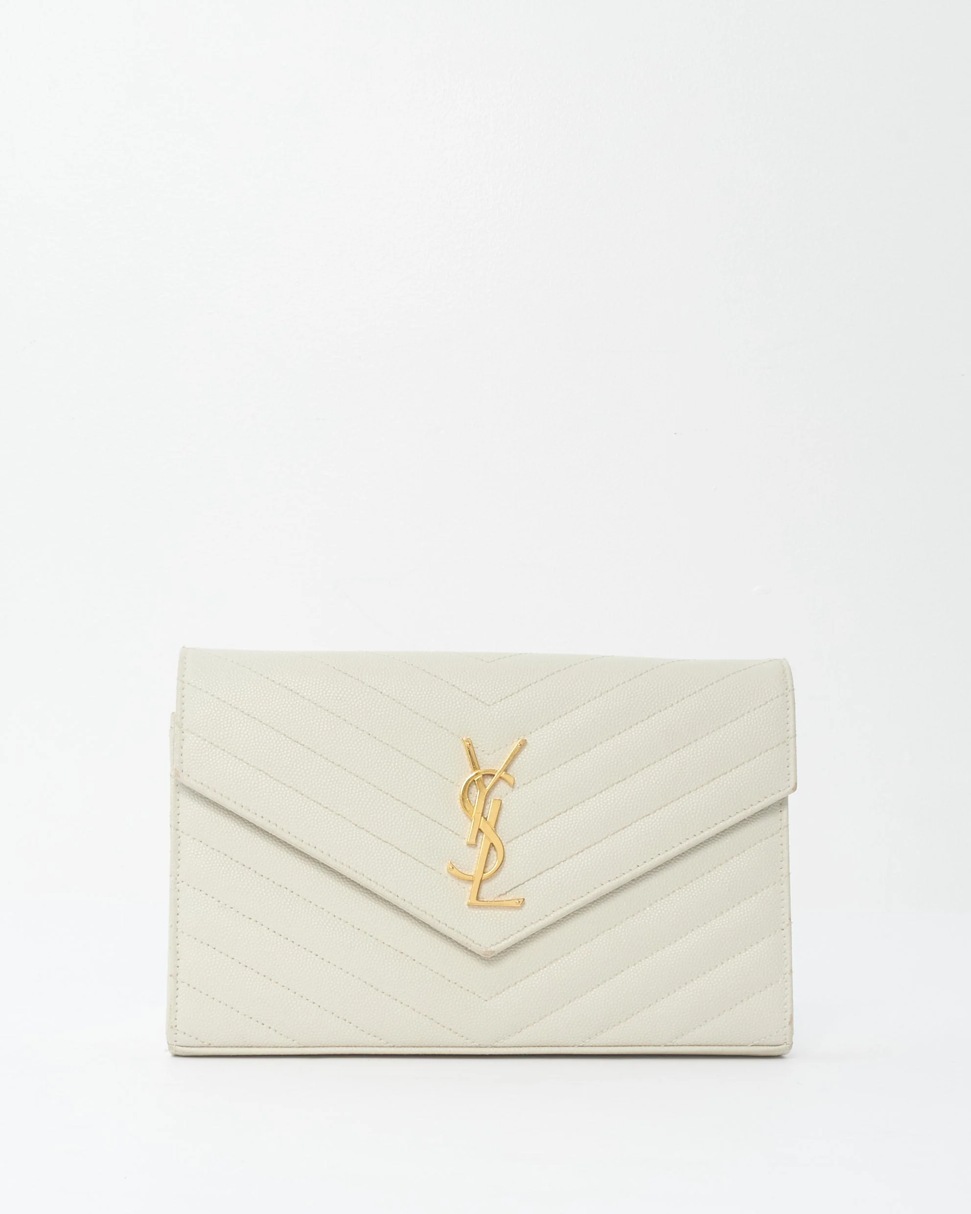 Saint Laurent White Grain De Poudre Leather Cassandre Crossbody Bag