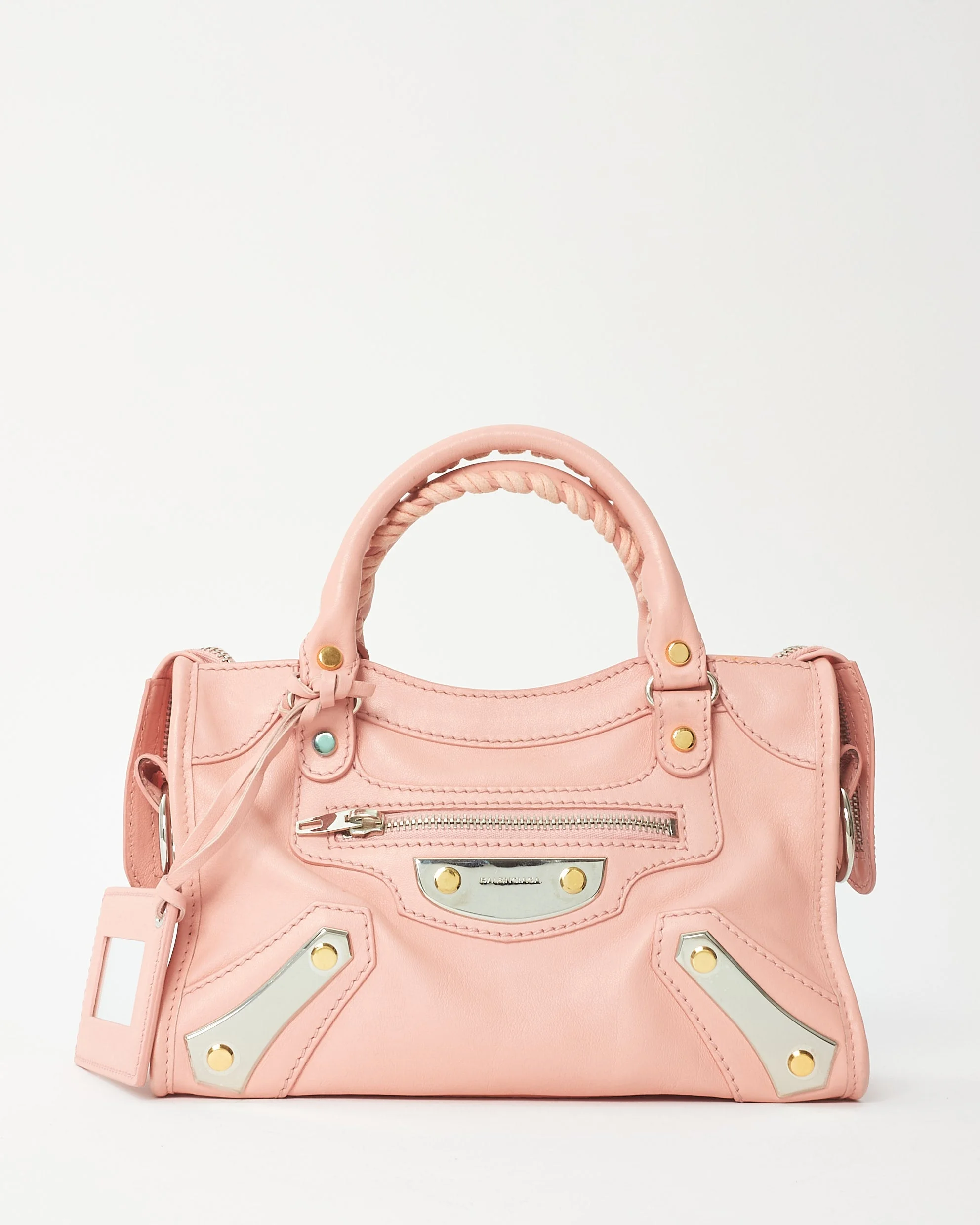 Balenciaga Pink Leather Dual Tone Hardware Mini City Bag