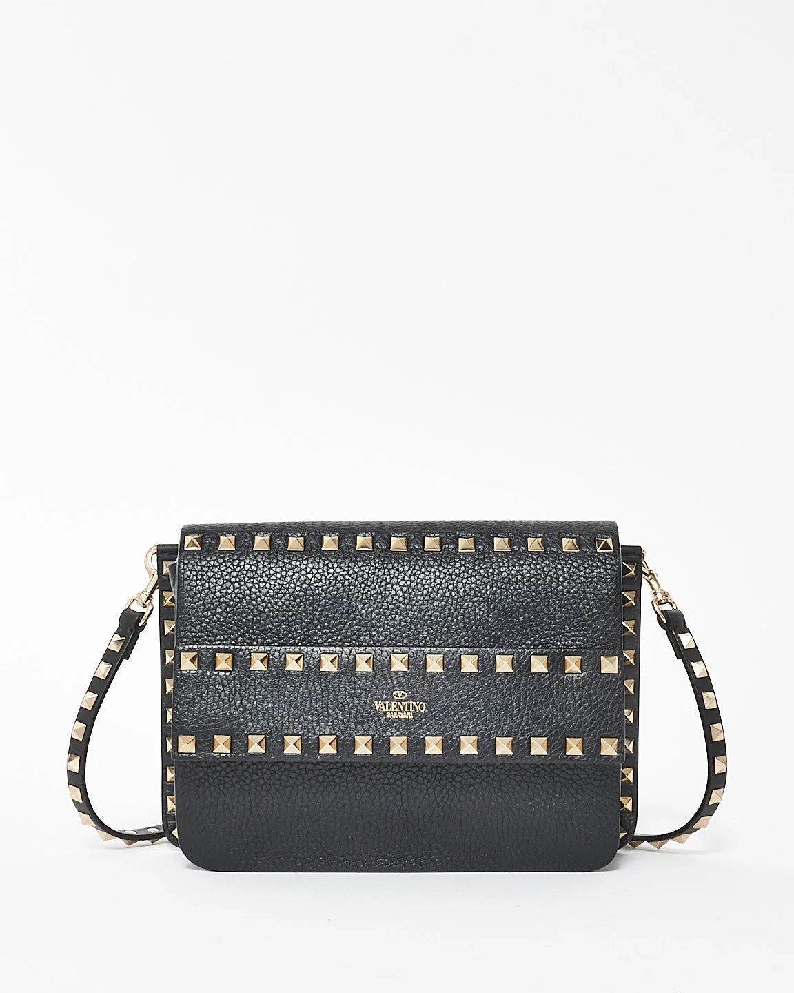 Valentino Black Leather Rockstud Side Slip Crossbody Bag