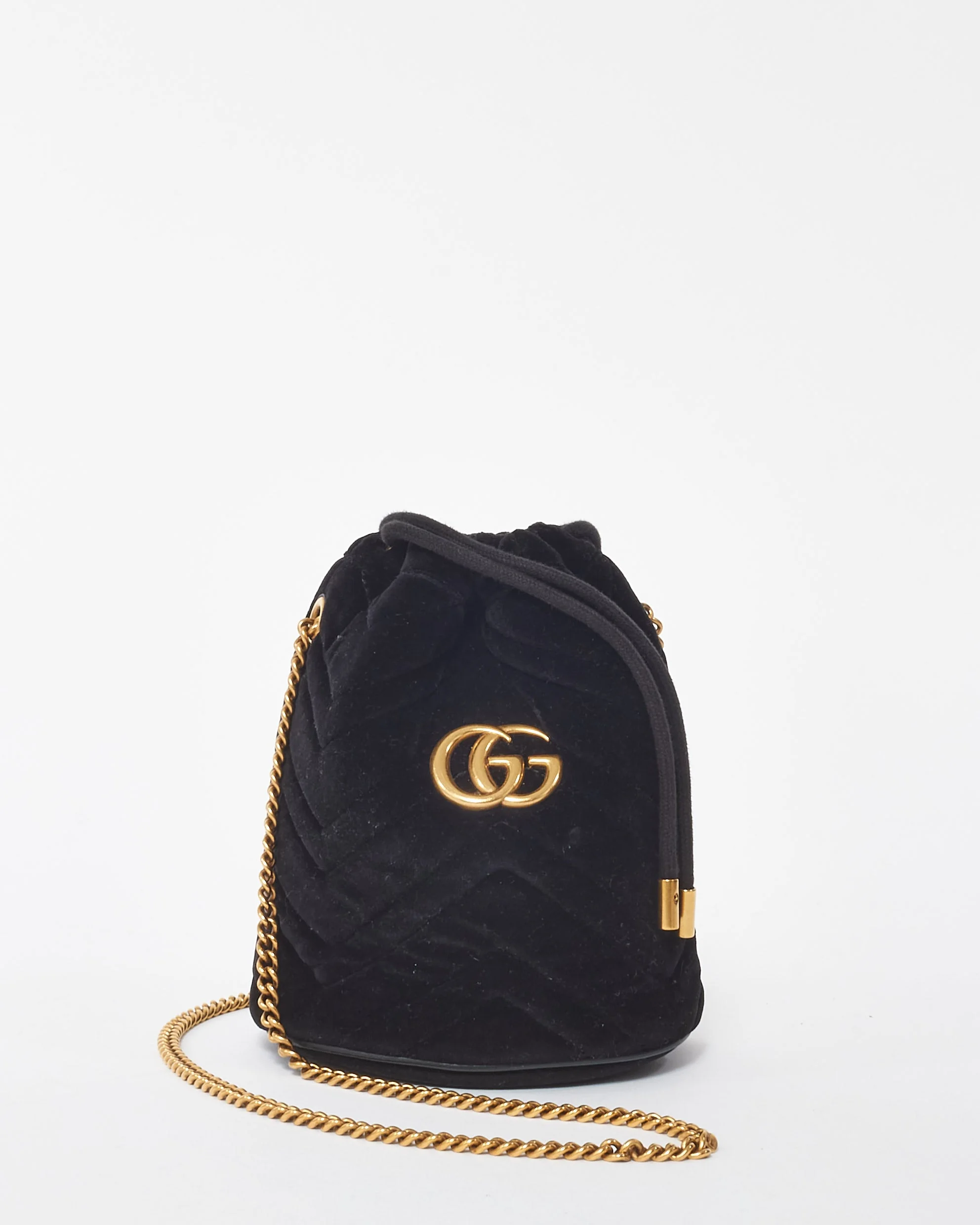 Gucci Black Velvet Matelasse Mini GG Marmont 2.0 Bucket Bag