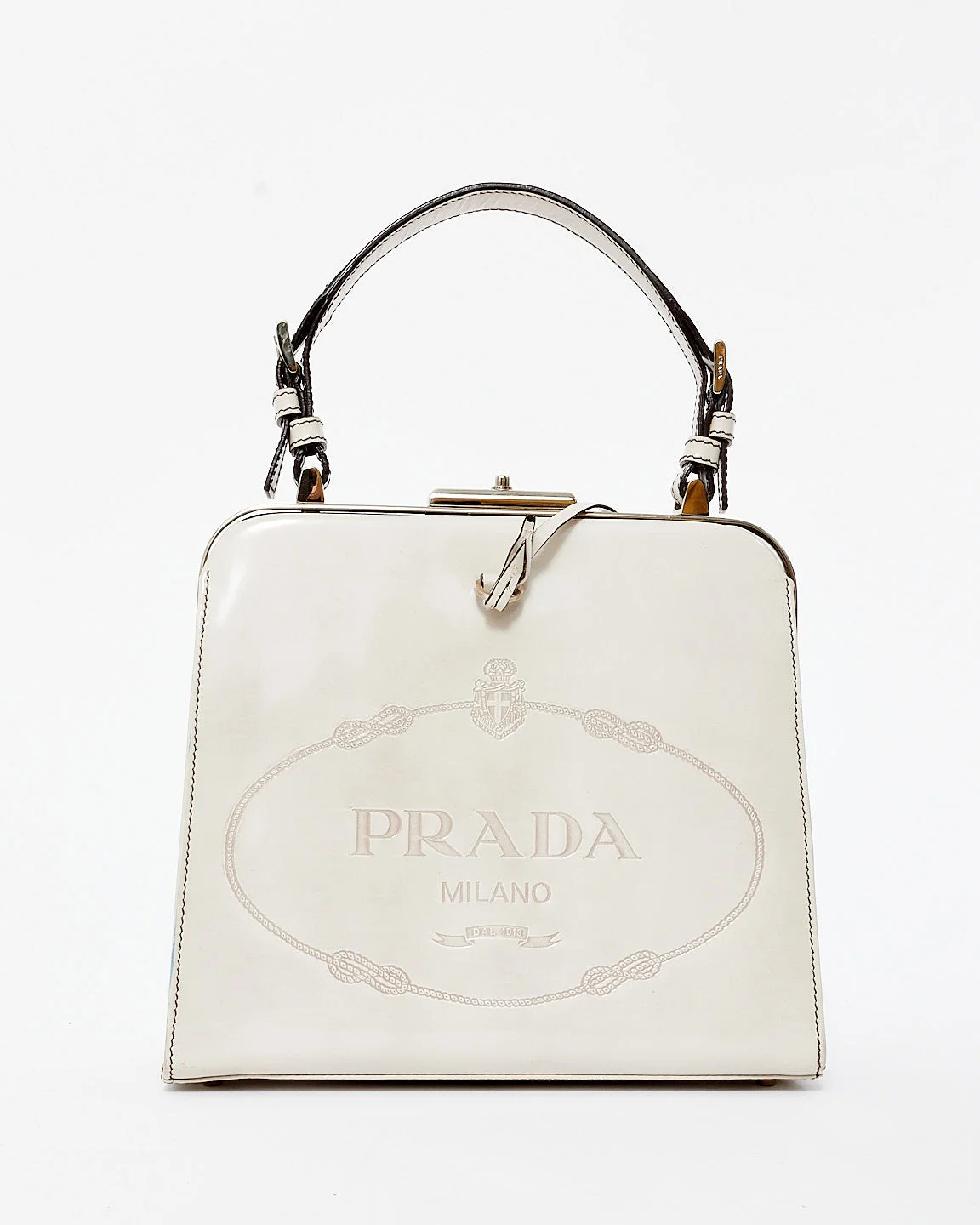 Prada Vintage Light Grey Patent Leather Spazzolato Logo Bag