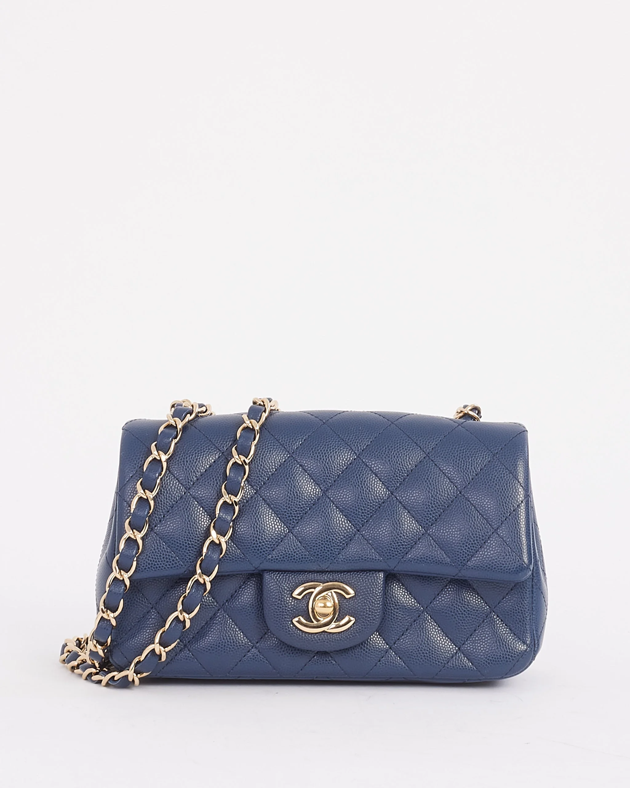 Chanel Navy Blue Caviar Leather Mini Classic Rectangular Flap Bag