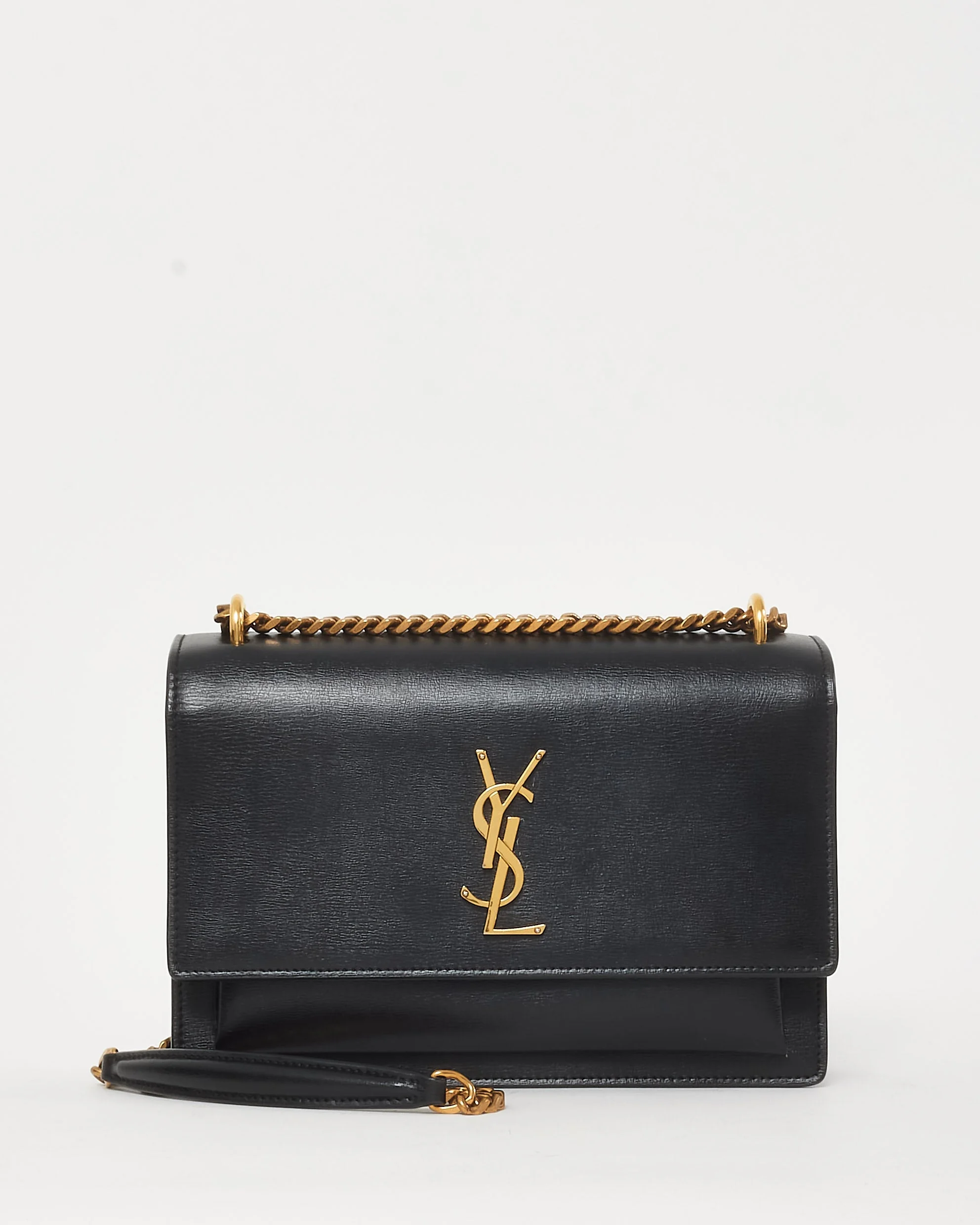 Saint Laurent Black Smooth Leather YSL Medium Sunset Bag