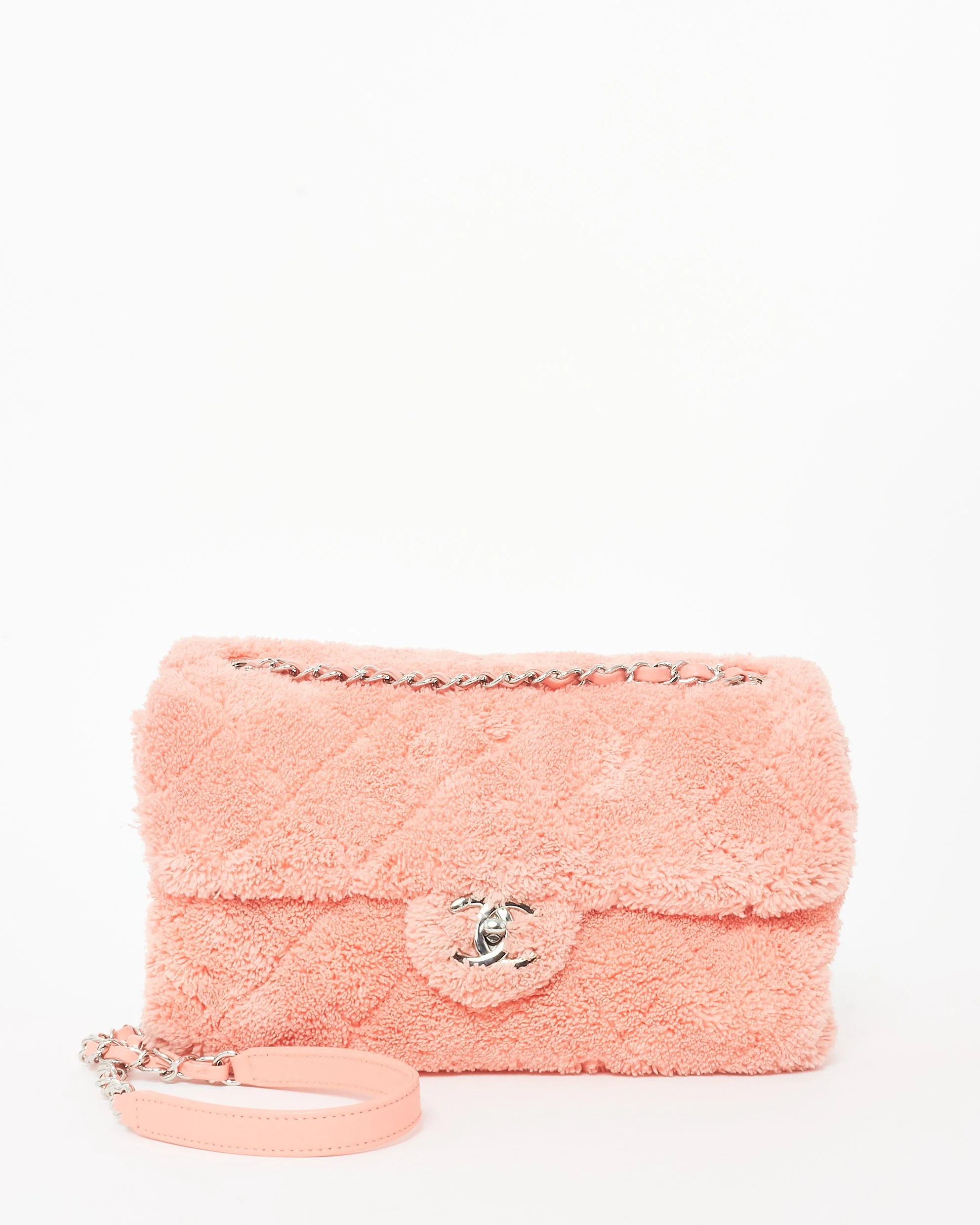 Chanel Pink Terry Cloth Shearling Single Flap Bag