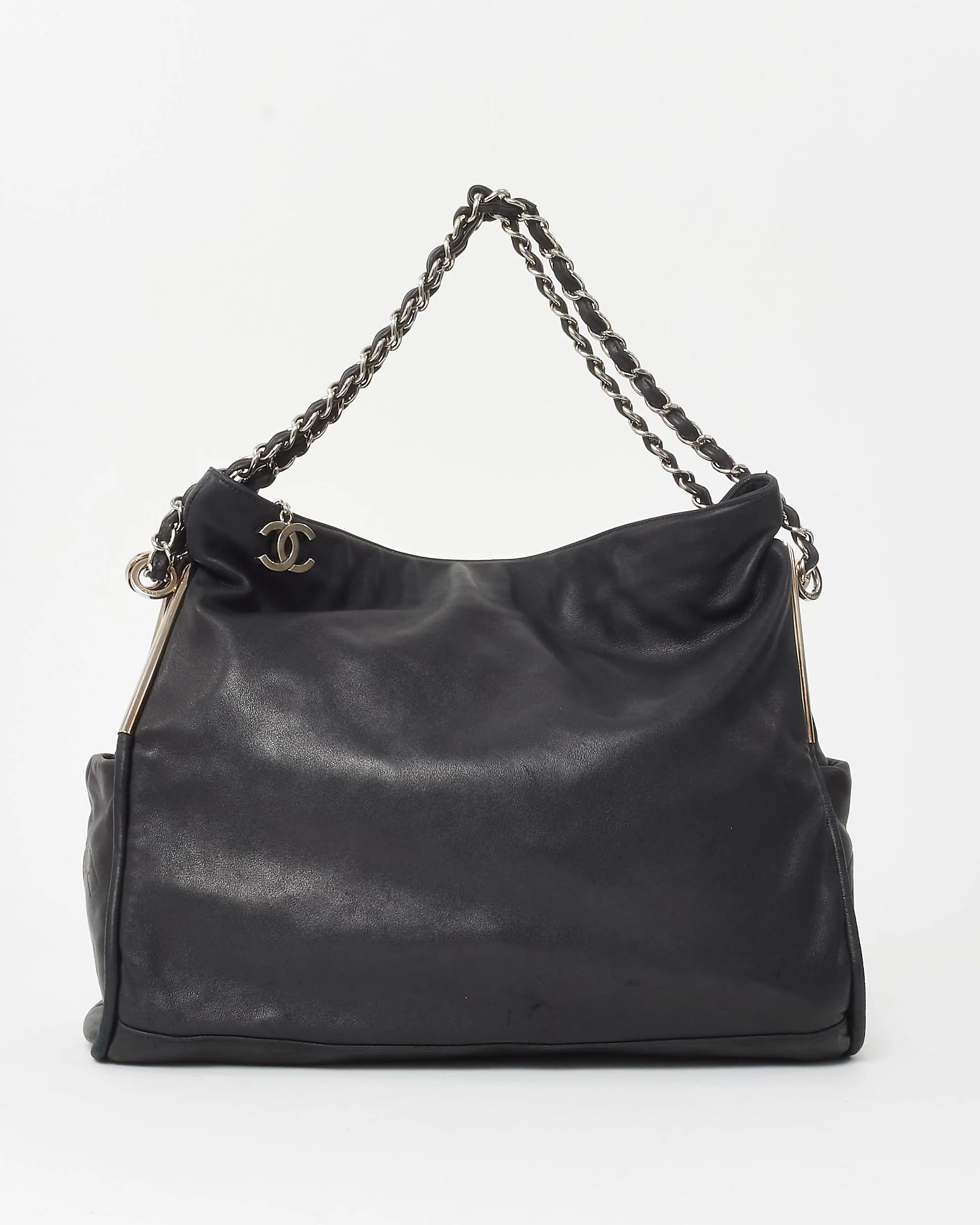 Chanel Black Lambskin Leather Ultimate Soft Large Fold Over Hobo Shoulder Bag