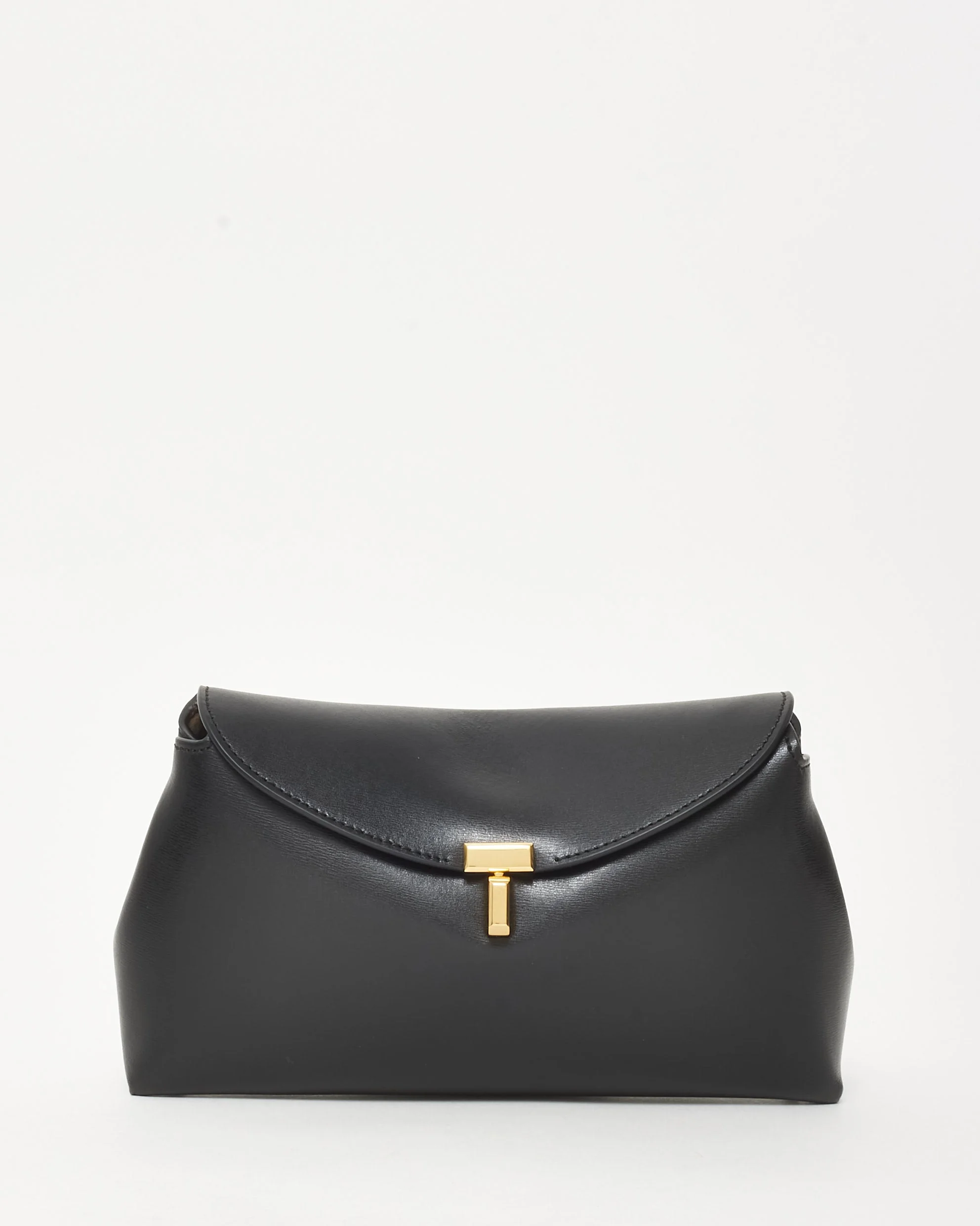 Totême Black Leather T-Lock Clutch Bag w/ Strap