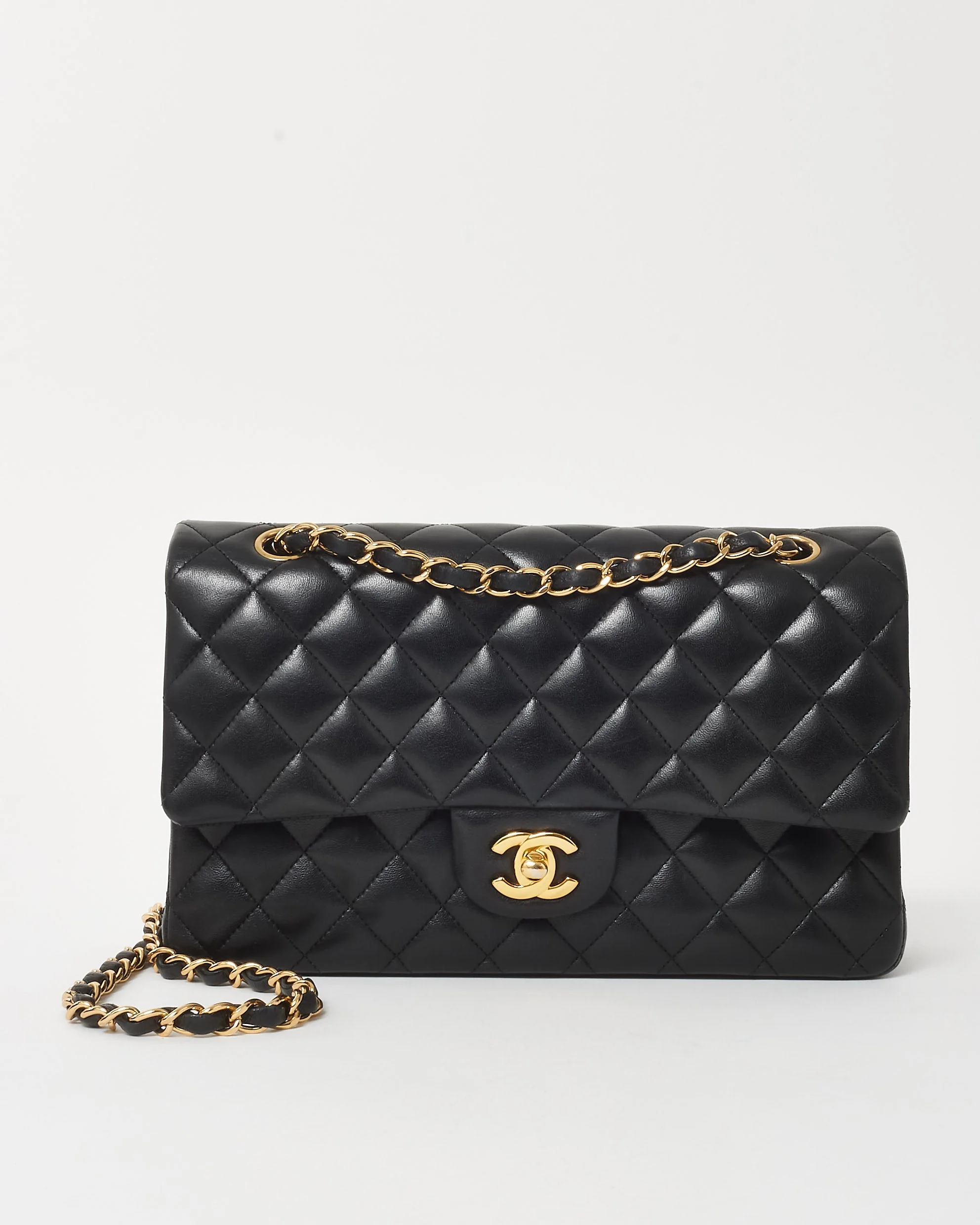 Chanel Black Lambskin Leather Medium Classic Double Flap Bag GHW