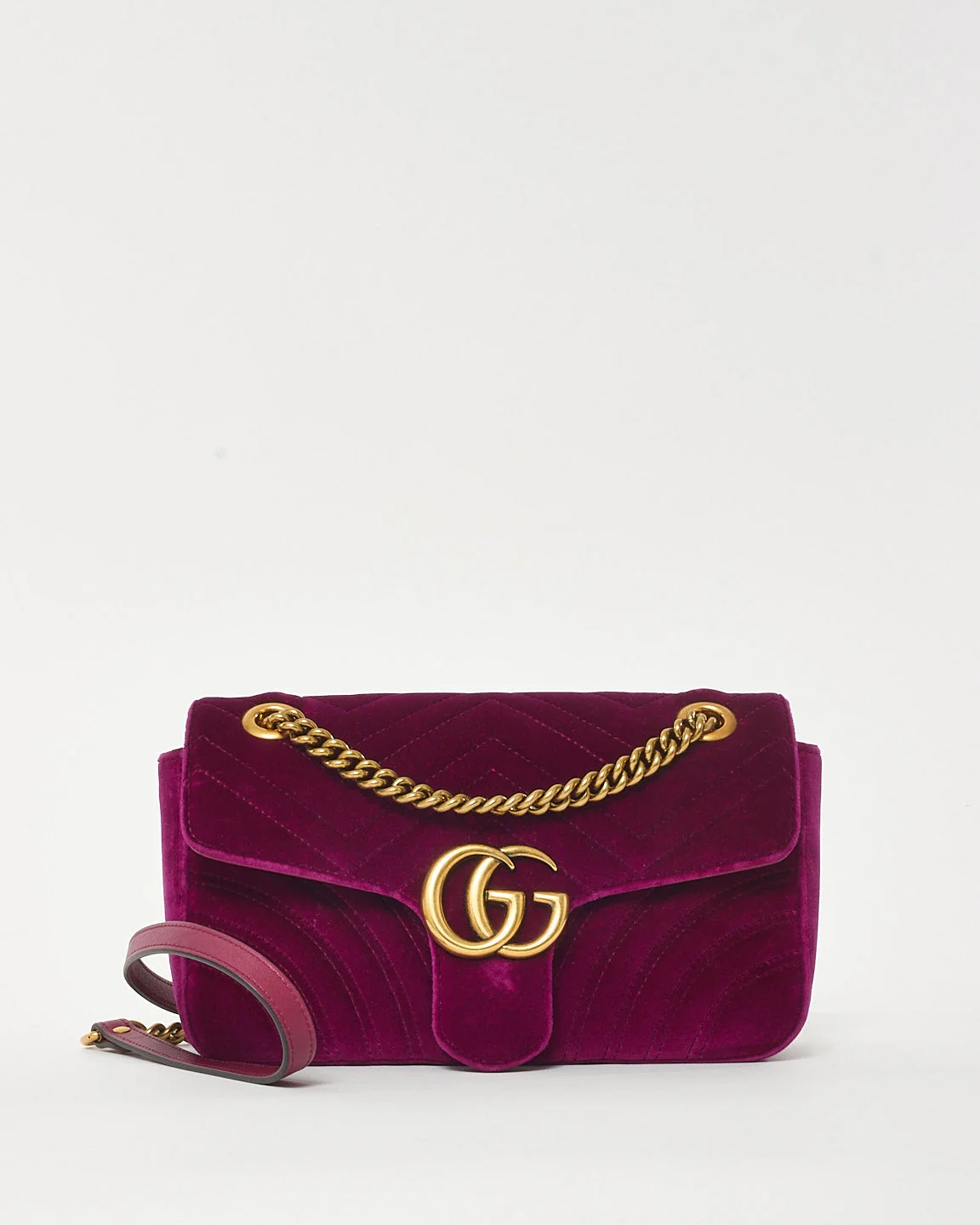 Gucci Fuchsia Matelassé Velvet Small GG Marmont Shoulder Bag