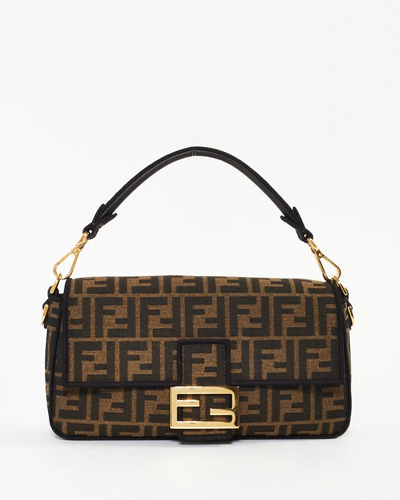 Fendi Brown FF Zucca Jacquard Fabric Baguette Bag