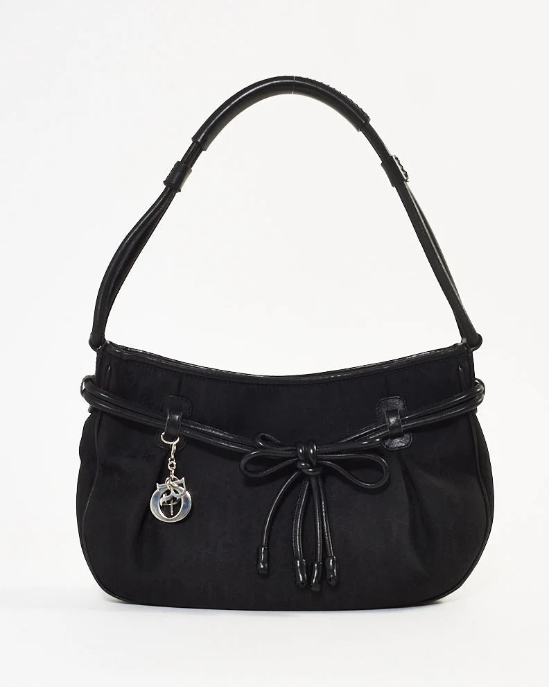 Dior Vintage Black Diorissimo Canvas Bow Charm Shoulder Bag SHW