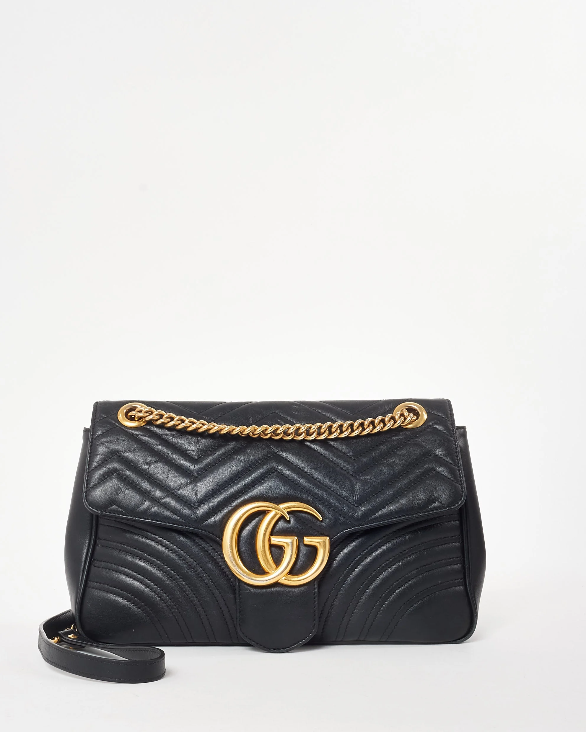 Gucci Black Matelassé Leather Medium Marmont Flap Shoulder Bag